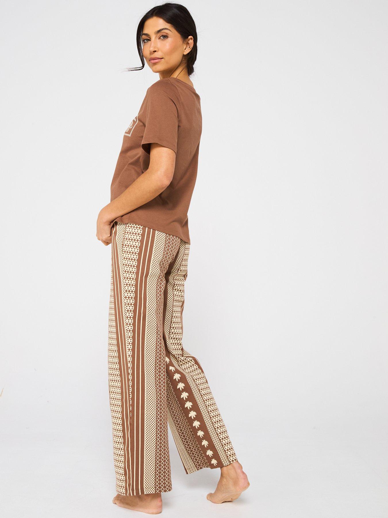  image of everyday-abstract-wide-leg-long-pyjama-set-beige