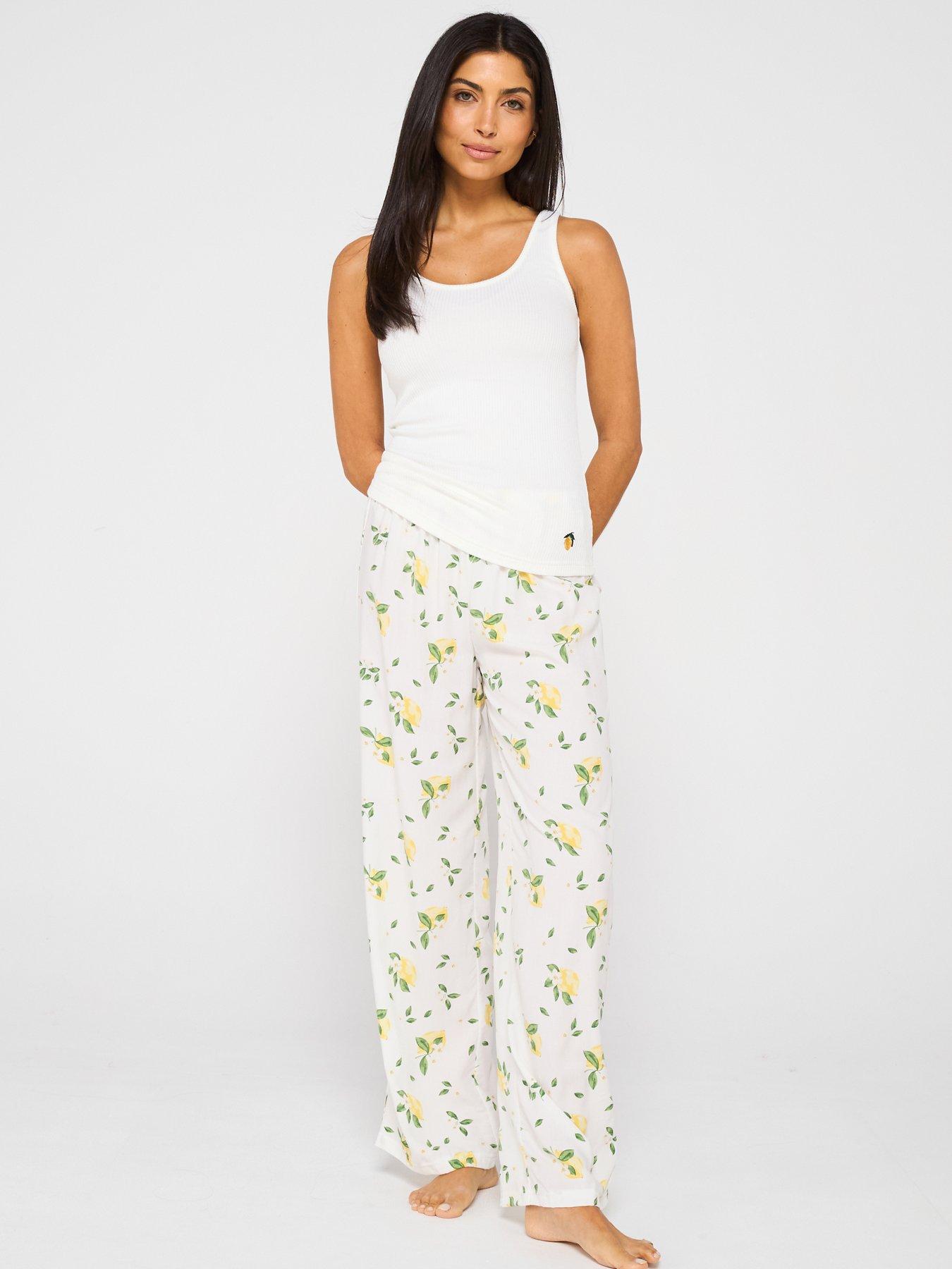  image of v-by-very-lemon-print-wide-leg-amp-vest-top-pyjama-set-multi