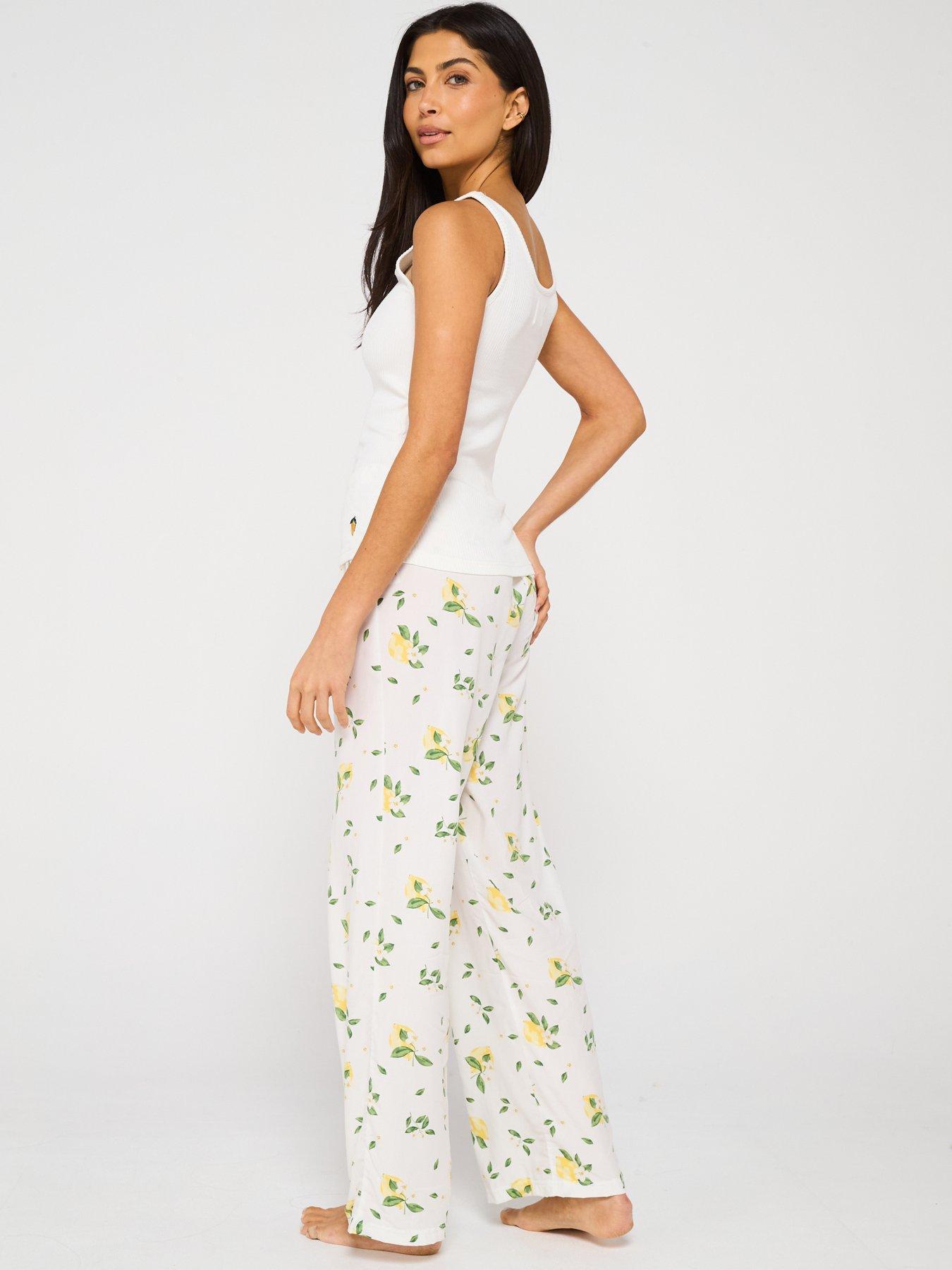  image of v-by-very-lemon-print-wide-leg-amp-vest-top-pyjama-set-multi