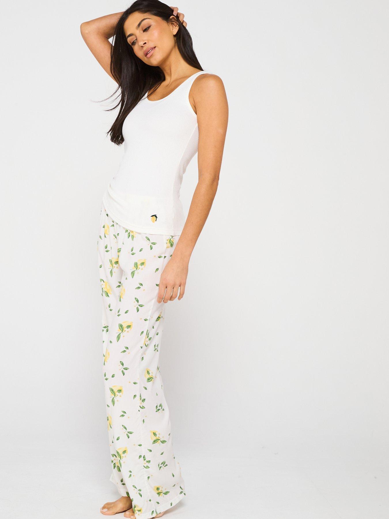  image of v-by-very-lemon-print-wide-leg-amp-vest-top-pyjama-set-multi