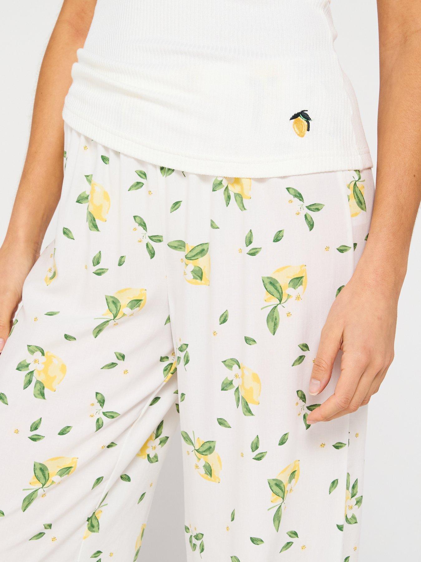  image of v-by-very-lemon-print-wide-leg-amp-vest-top-pyjama-set-multi