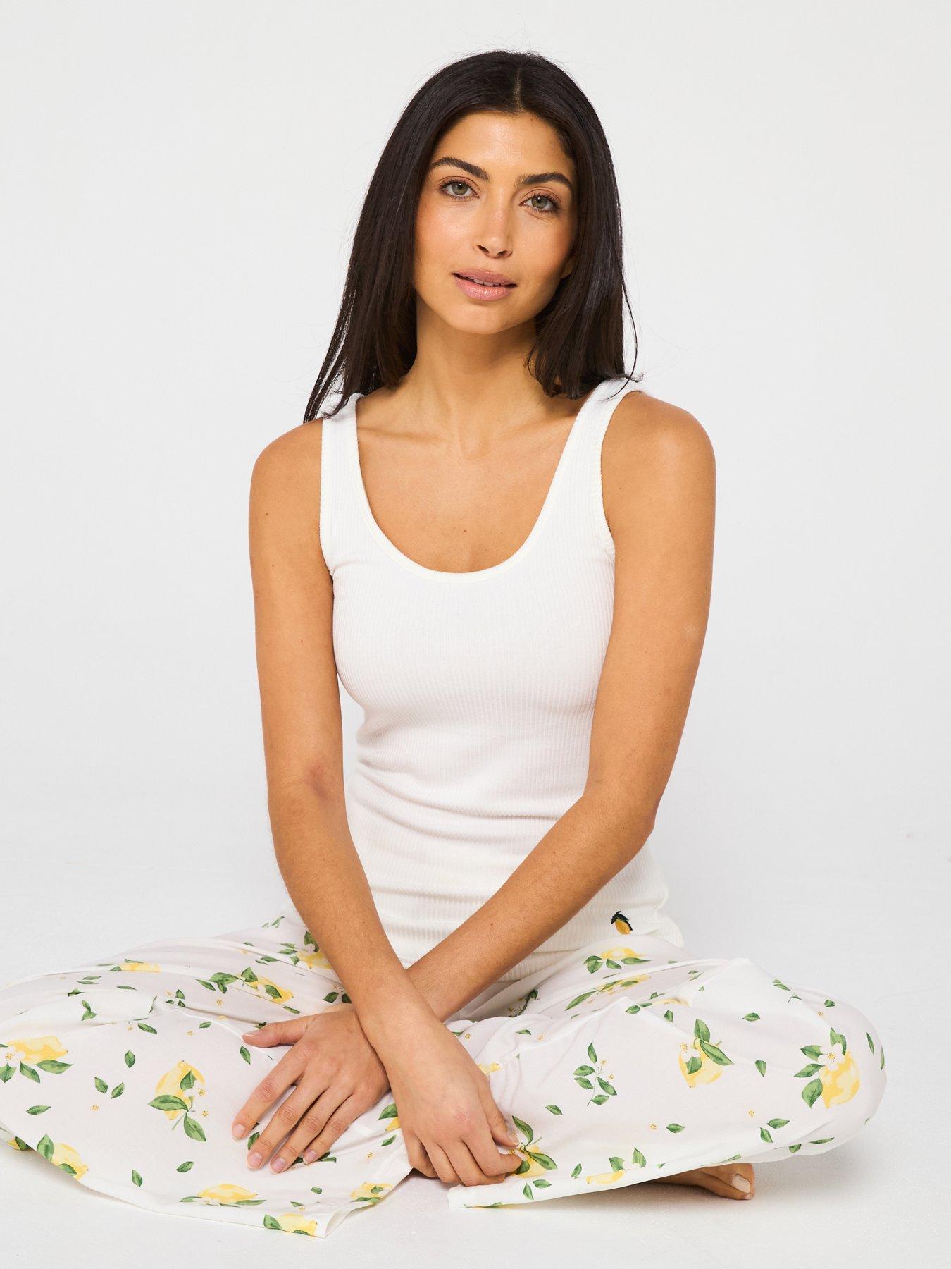  image of v-by-very-lemon-print-wide-leg-amp-vest-top-pyjama-set-multi