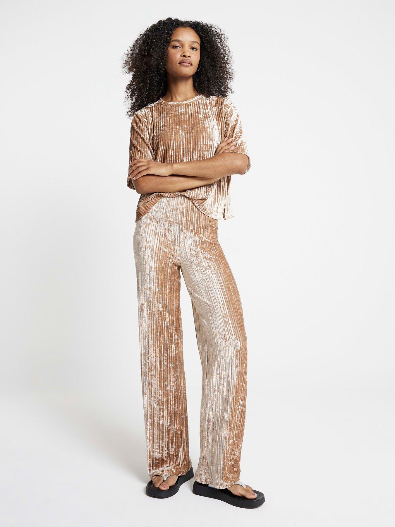 undefined Velvet Plisse Trousers - Cream