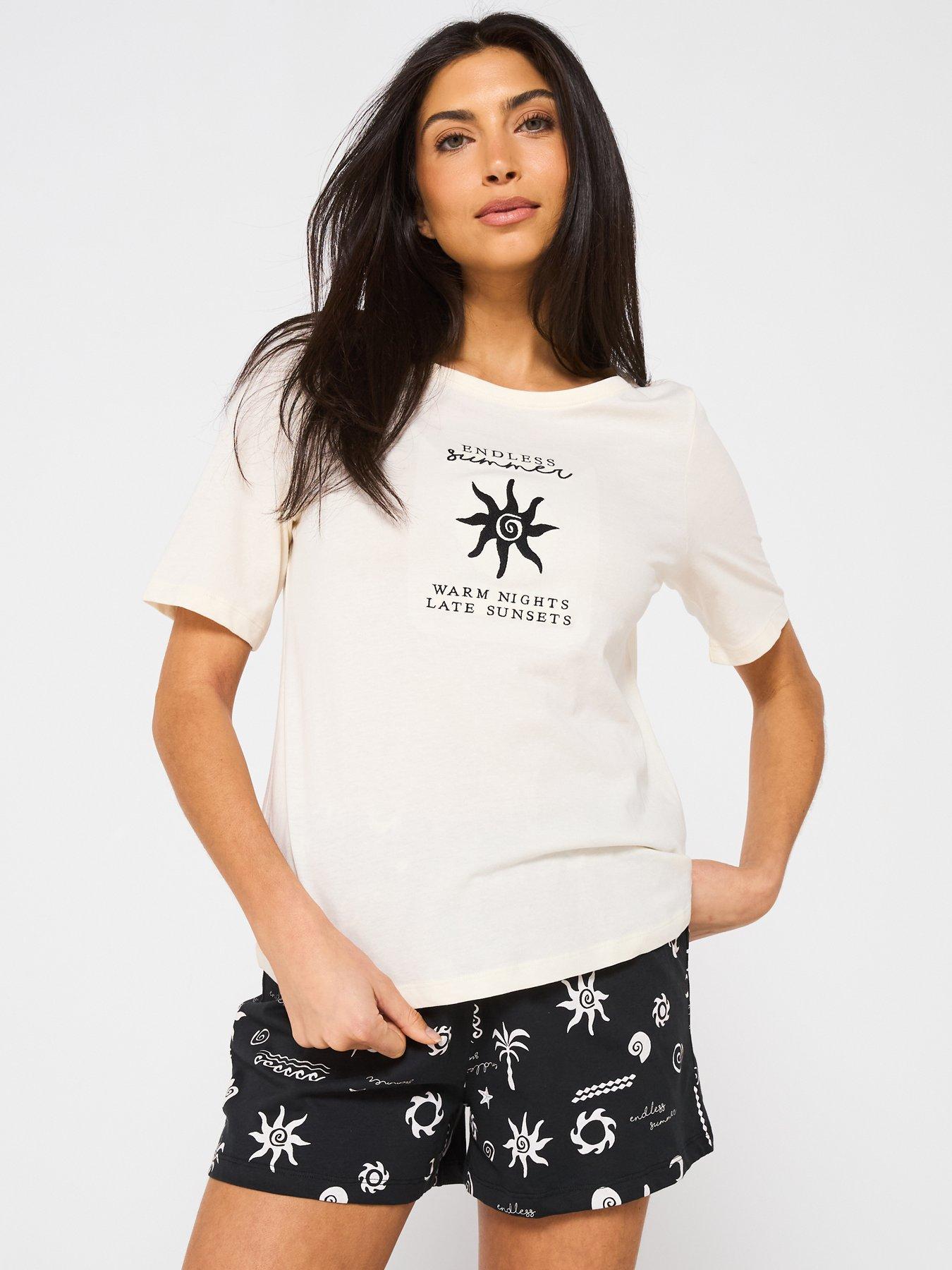 image of everyday-sun-print-short-pyjama-set-blackwhite