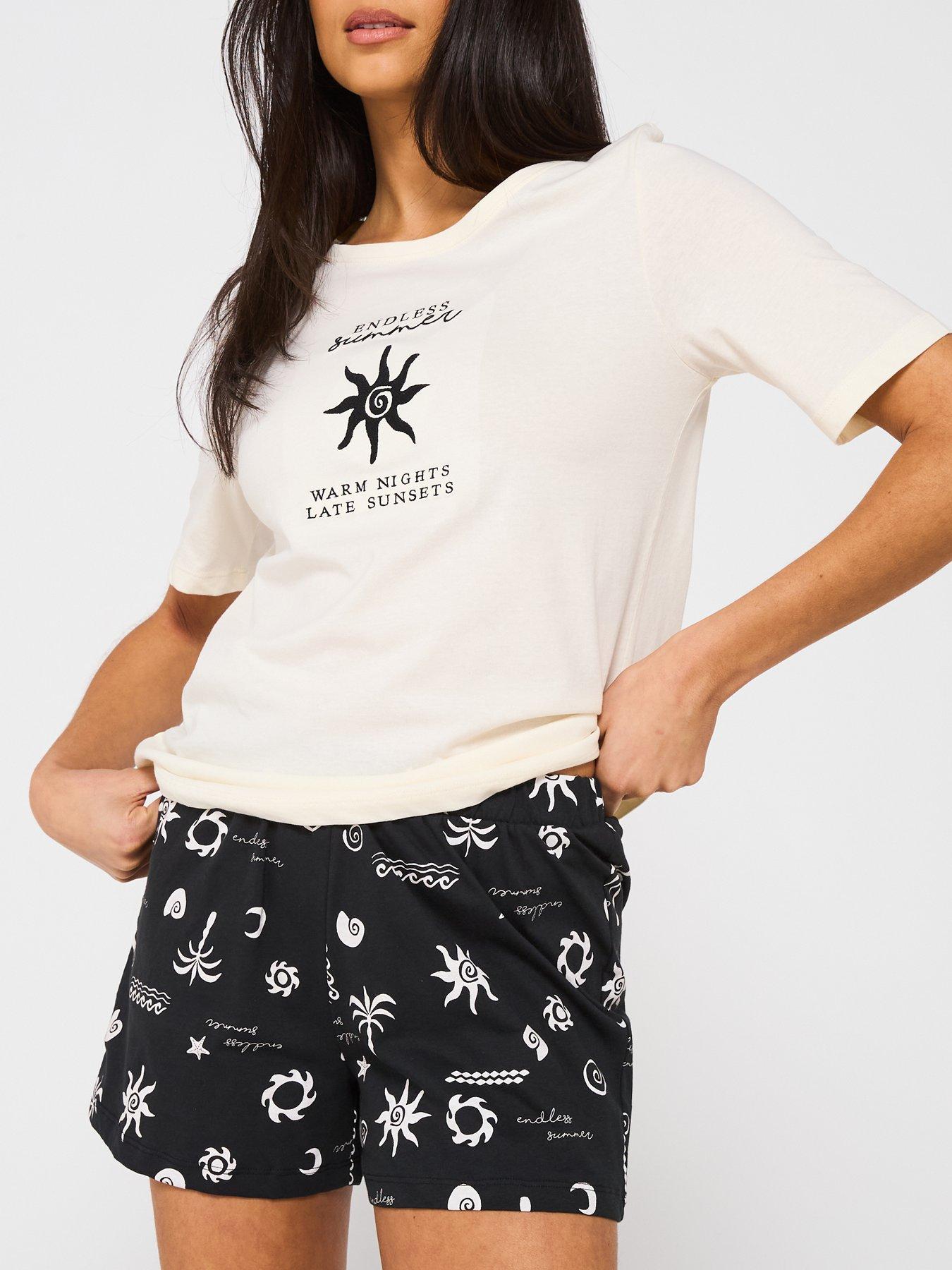  image of everyday-sun-print-short-pyjama-set-blackwhite