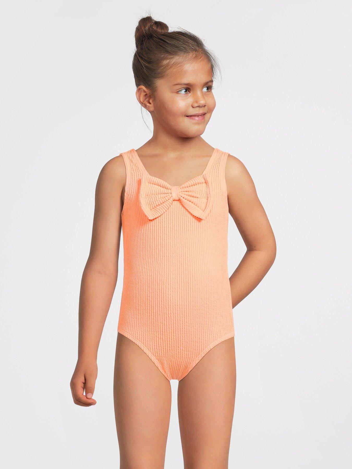 undefined Girls Textured Bow Swimsuit - Orange