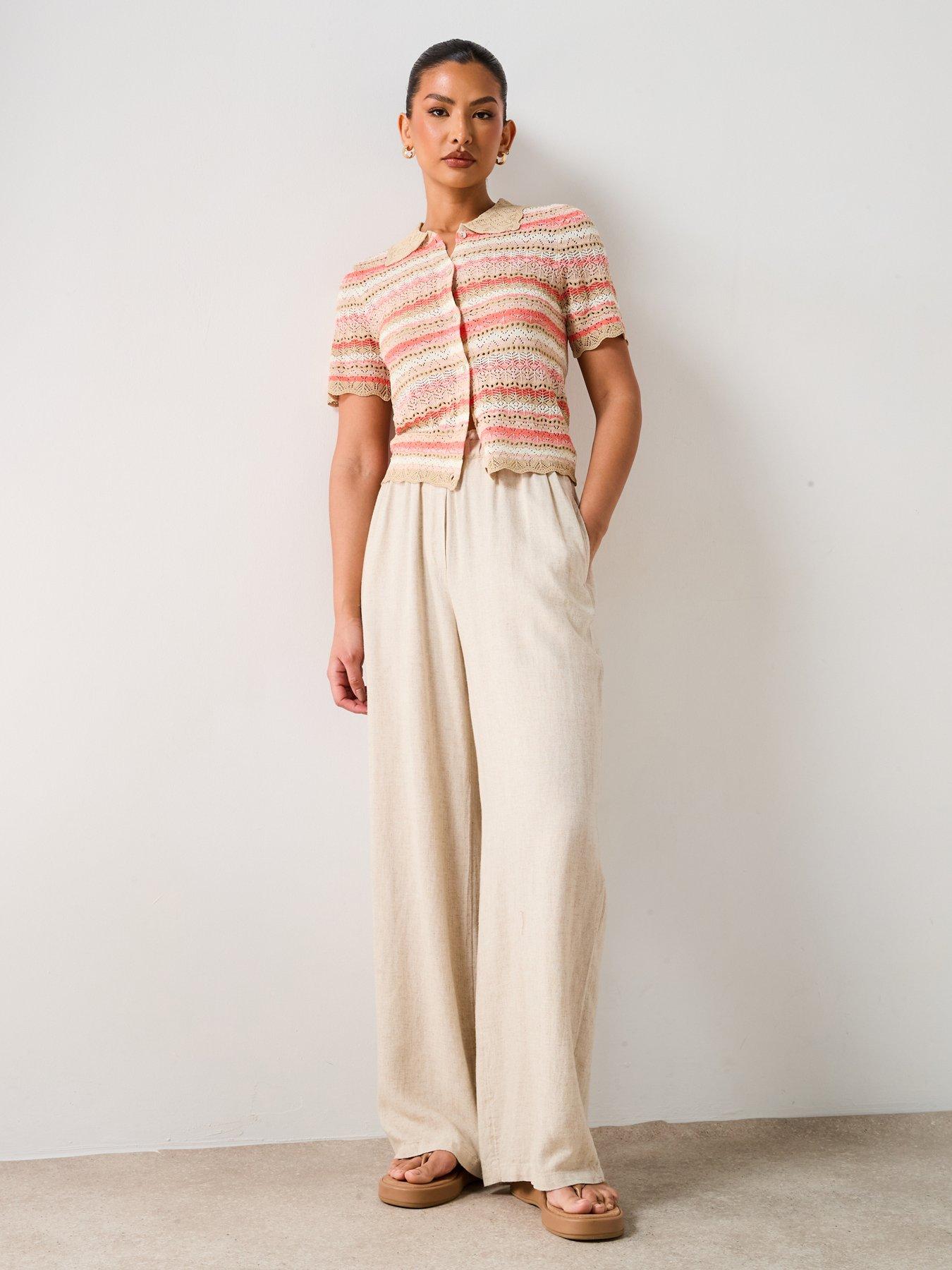  image of v-by-very-collared-pointelle-short-knitted-shirt-multi
