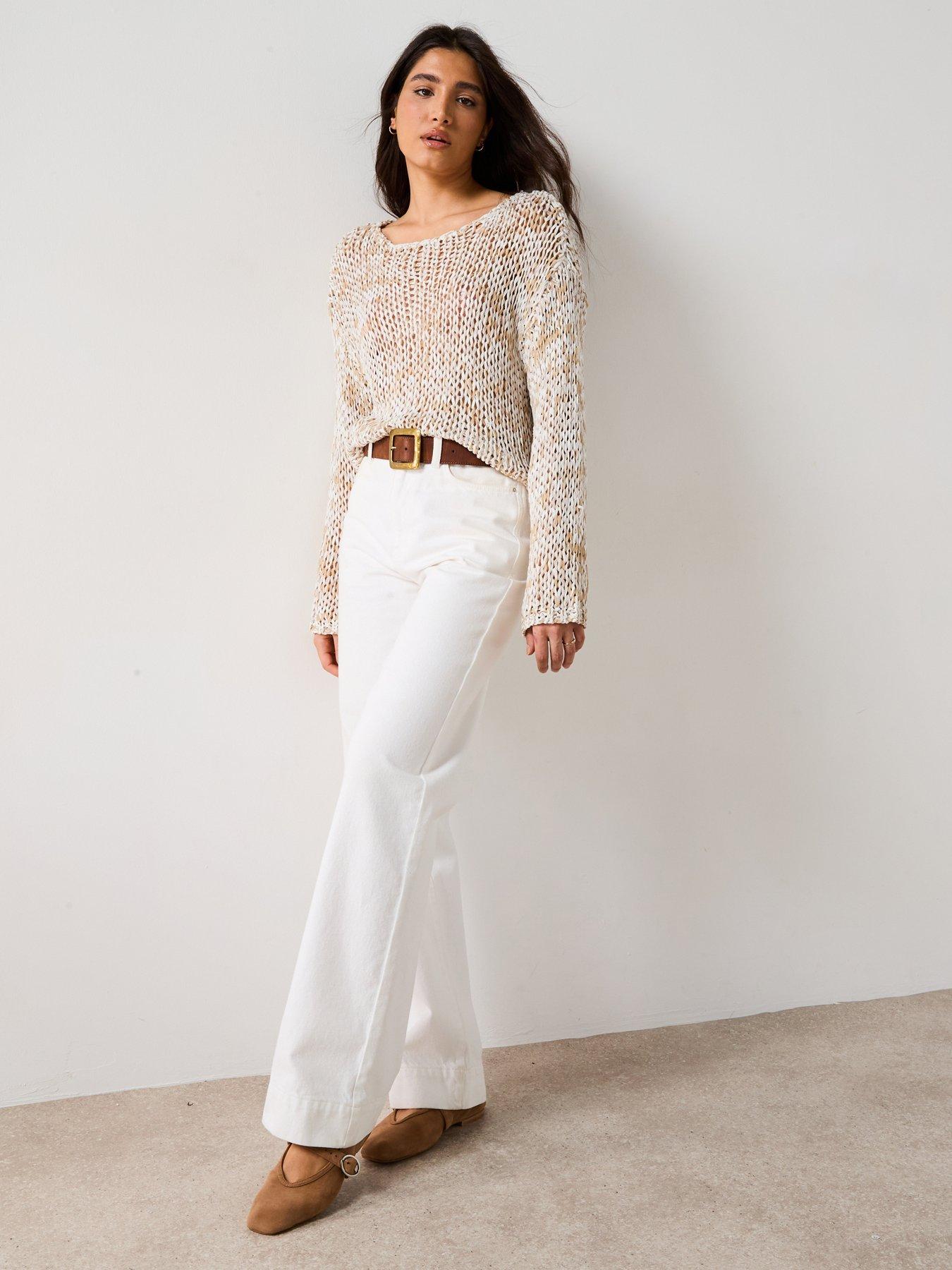  image of v-by-very-wide-neck-crochet-jumper-neutral