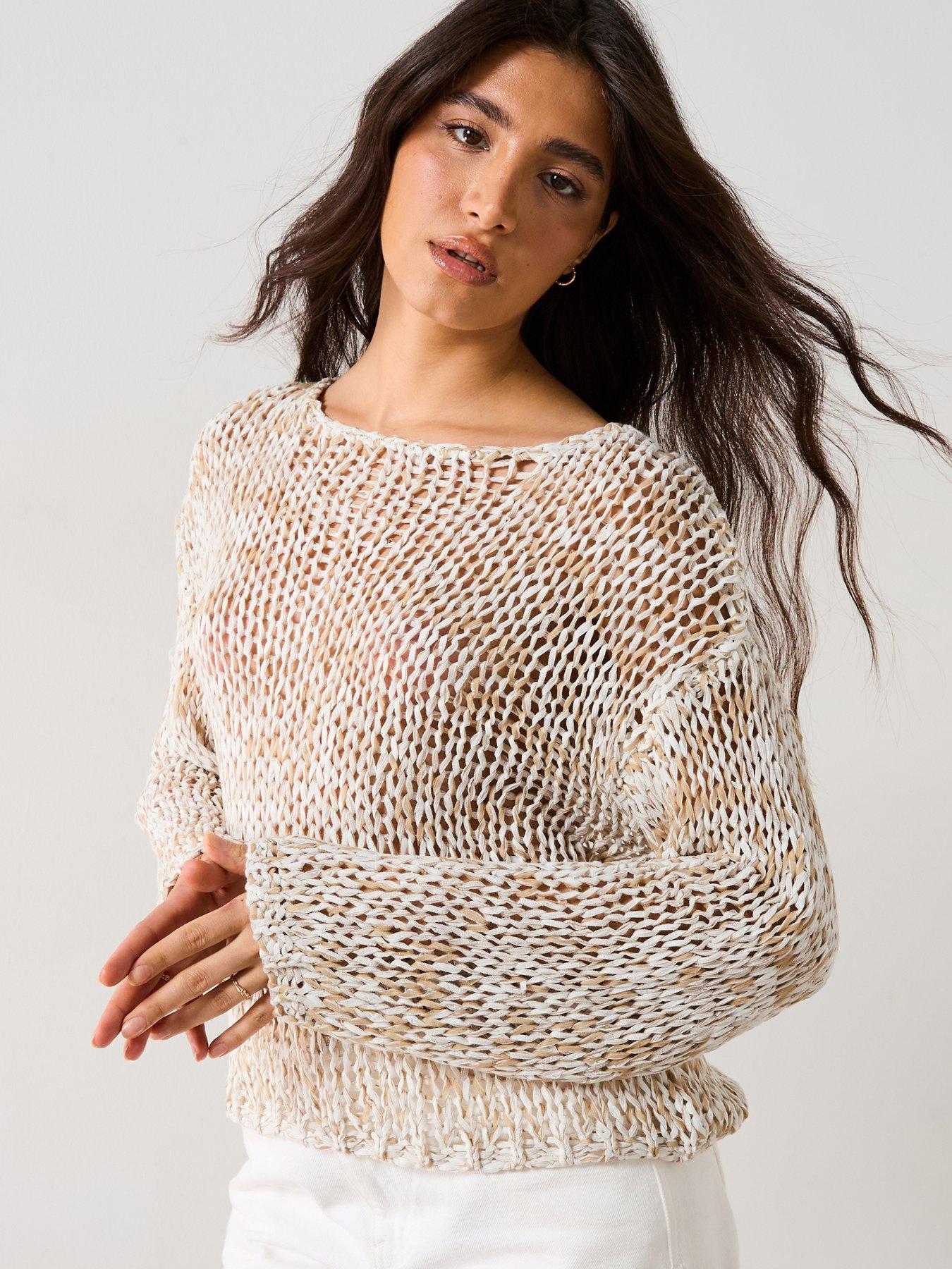  image of v-by-very-wide-neck-crochet-jumper-neutral