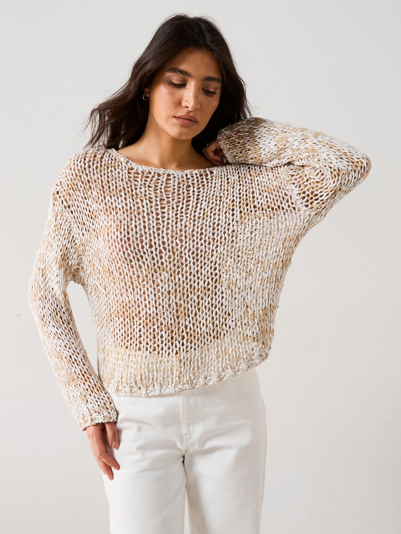  image of v-by-very-wide-neck-crochet-jumper-neutral