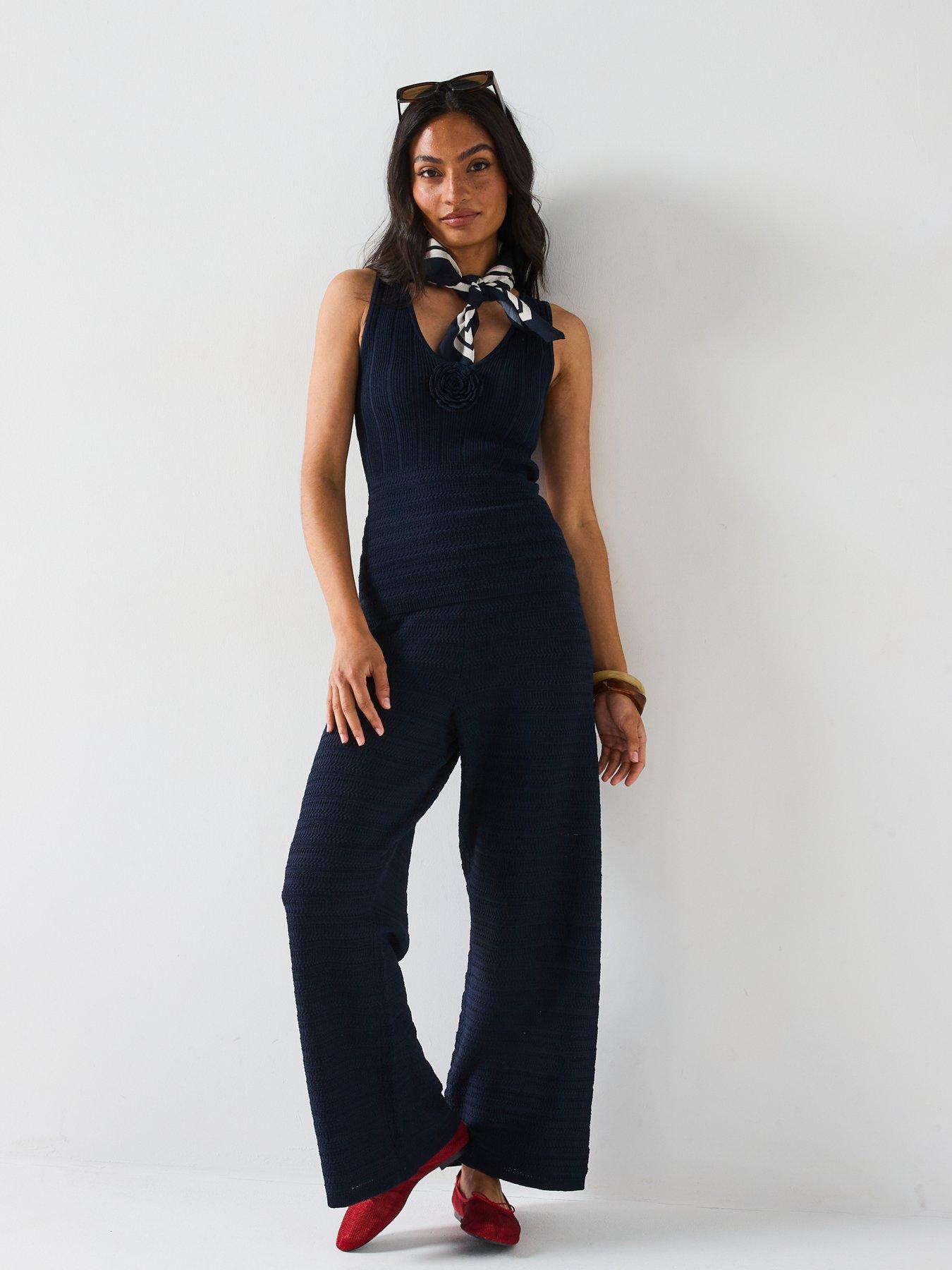  image of v-by-very-flower-applique-knitted-top-co-ord-blue