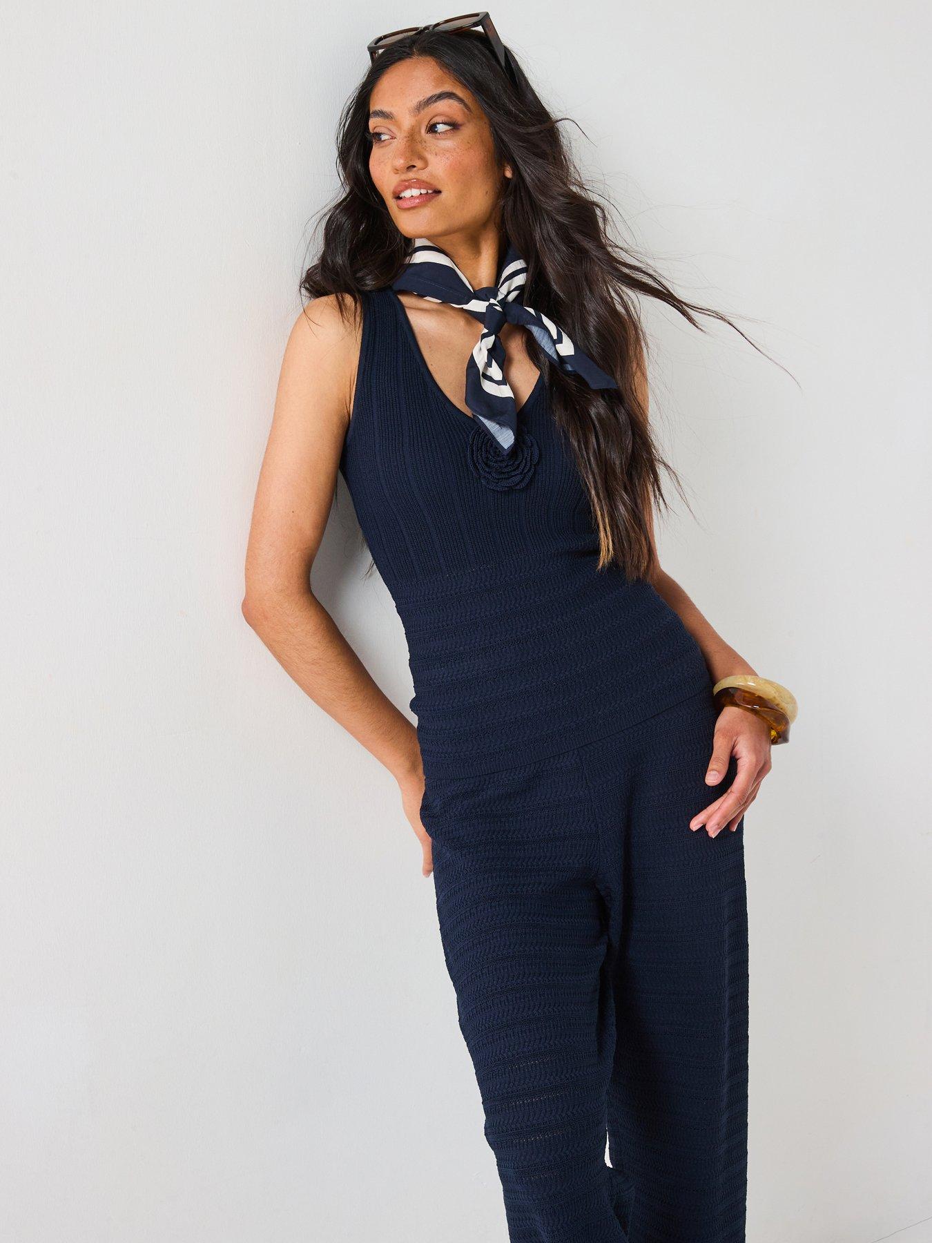 image of v-by-very-flower-applique-knitted-top-co-ord-blue