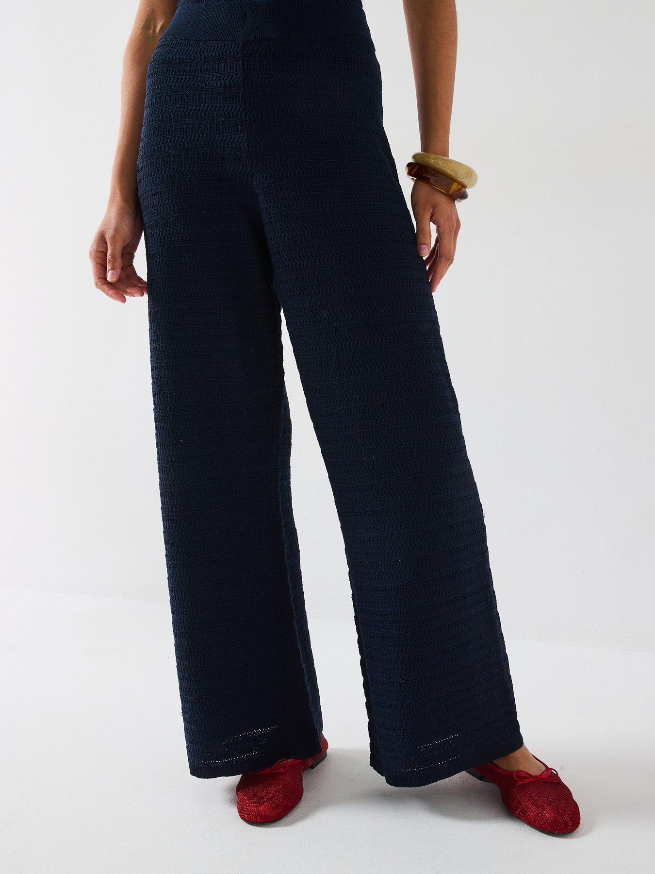  image of v-by-very-wide-leg-kick-flare-knitted-trouser-co-ord-blue