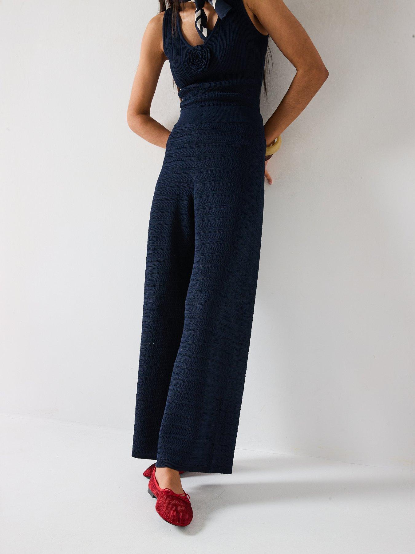  image of v-by-very-wide-leg-kick-flare-knitted-trouser-co-ord-blue