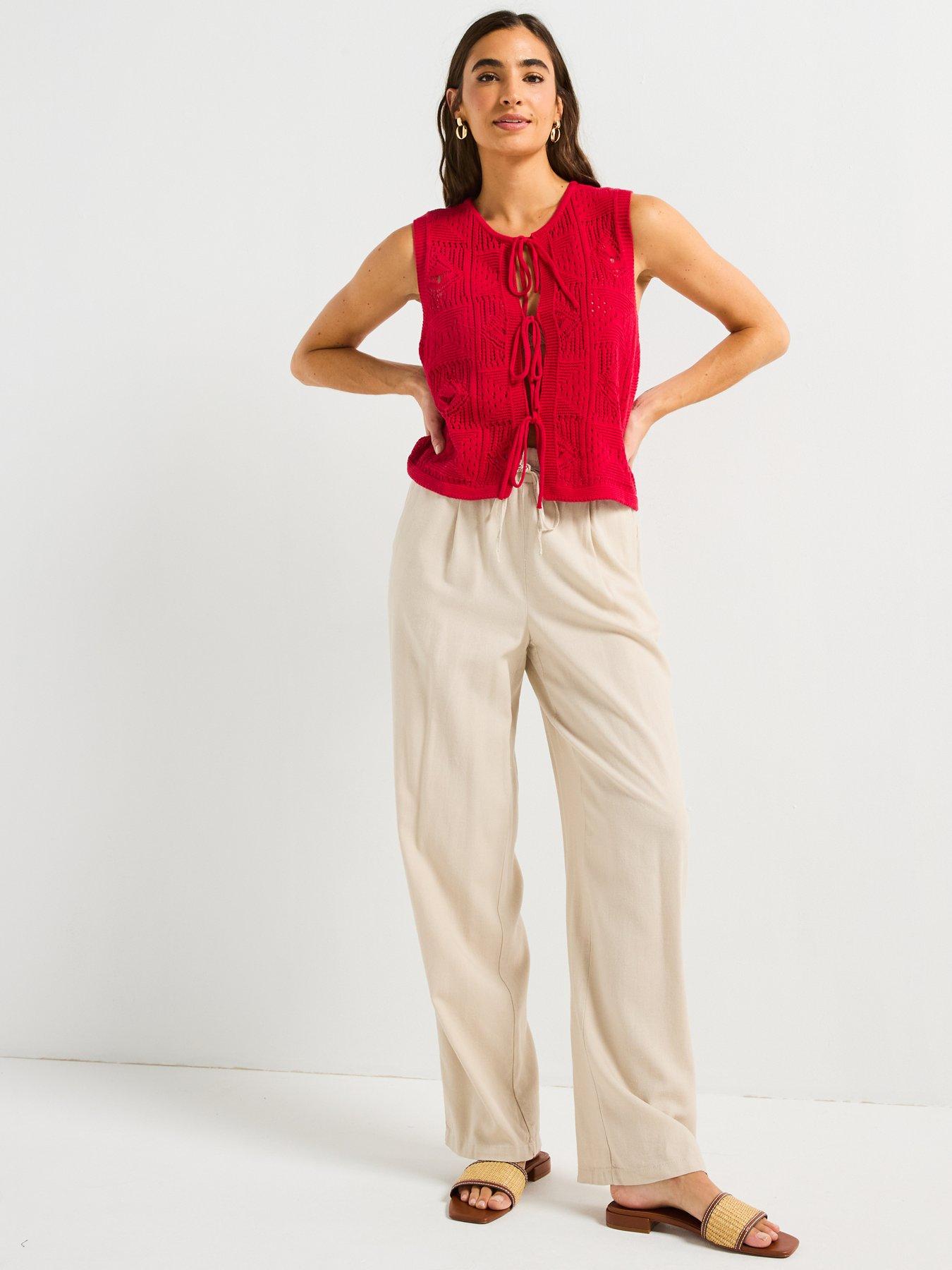  image of v-by-very-cotton-rich-tie-front-textured-waistcoat-red