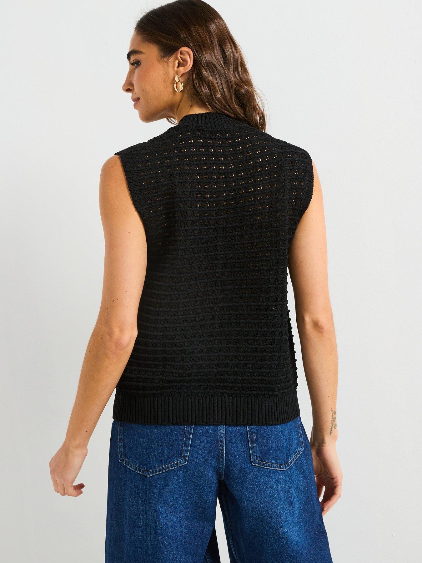  image of v-by-very-crew-neck-textured-knitted-tank-black