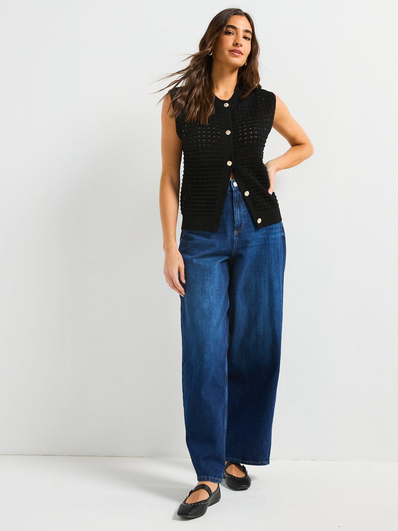  image of v-by-very-crew-neck-textured-knitted-tank-black