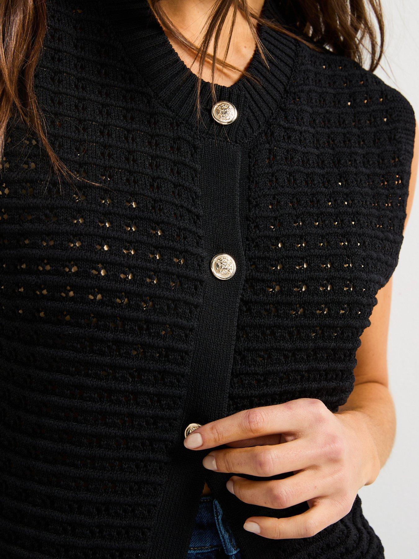  image of v-by-very-crew-neck-textured-knitted-tank-black