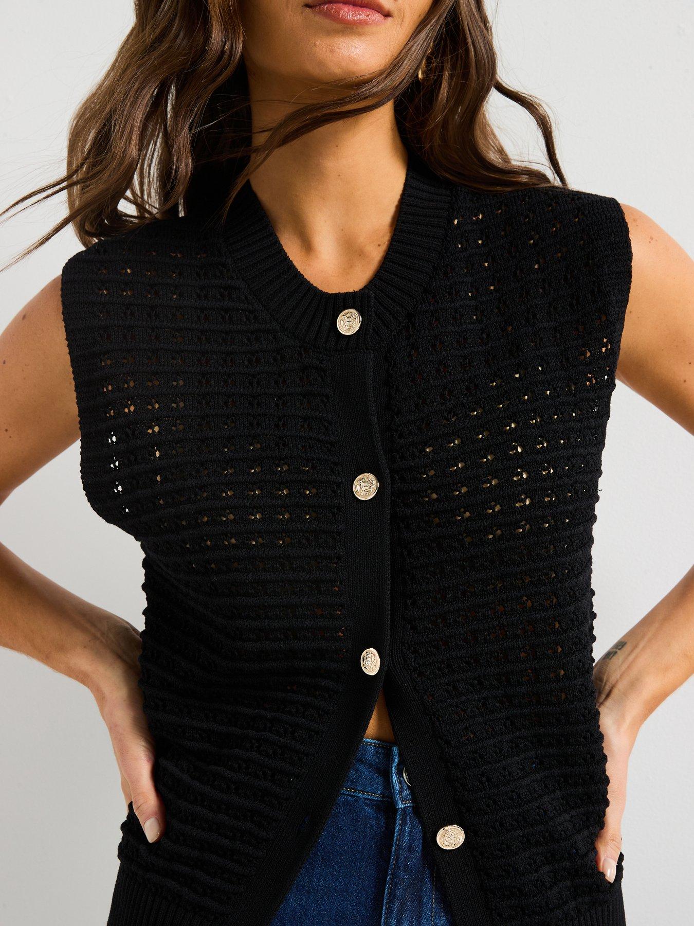  image of v-by-very-crew-neck-textured-knitted-tank-black
