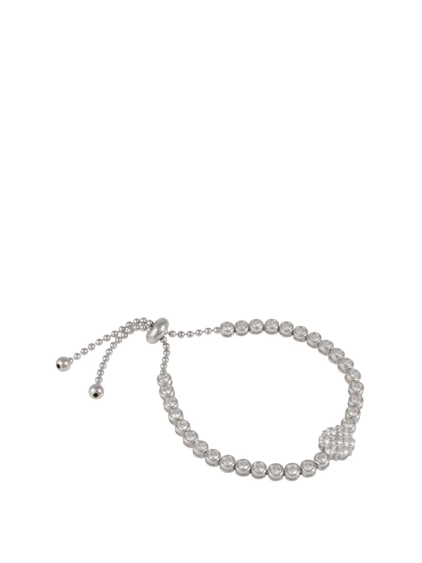 undefined Sterling Silver Flower CZ Adjustable Toggle Bracelet