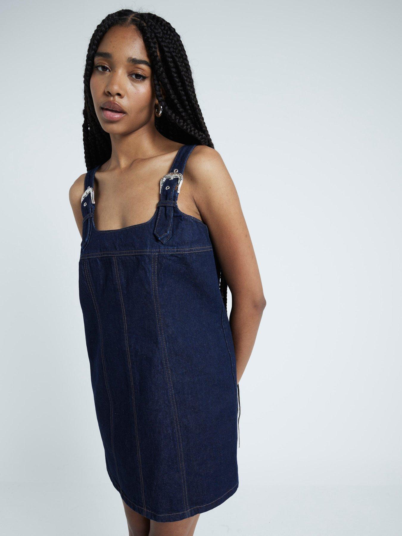 River Island Pinafore Dress Dark Blue Denim littlewoods