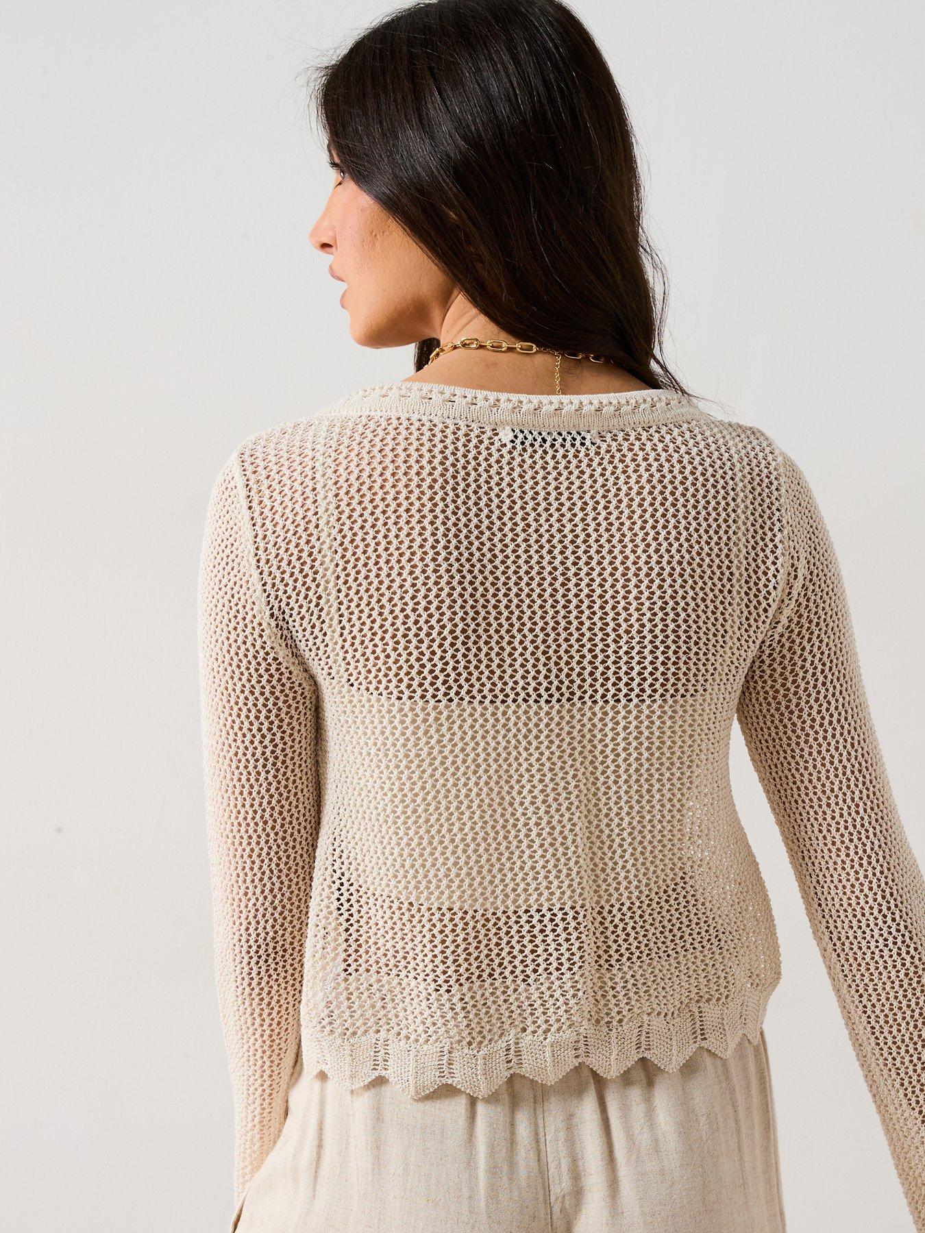  image of v-by-very-cotton-rich-crochet-cropped-cardigan-cream