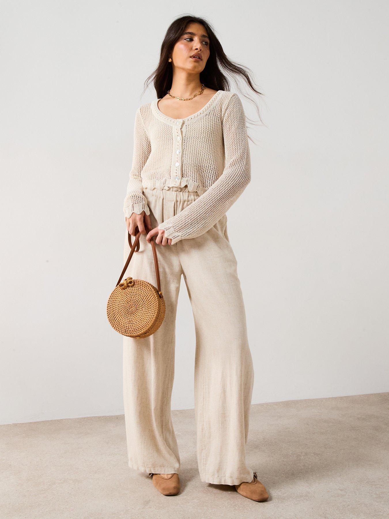  image of v-by-very-cotton-rich-crochet-cropped-cardigan-cream