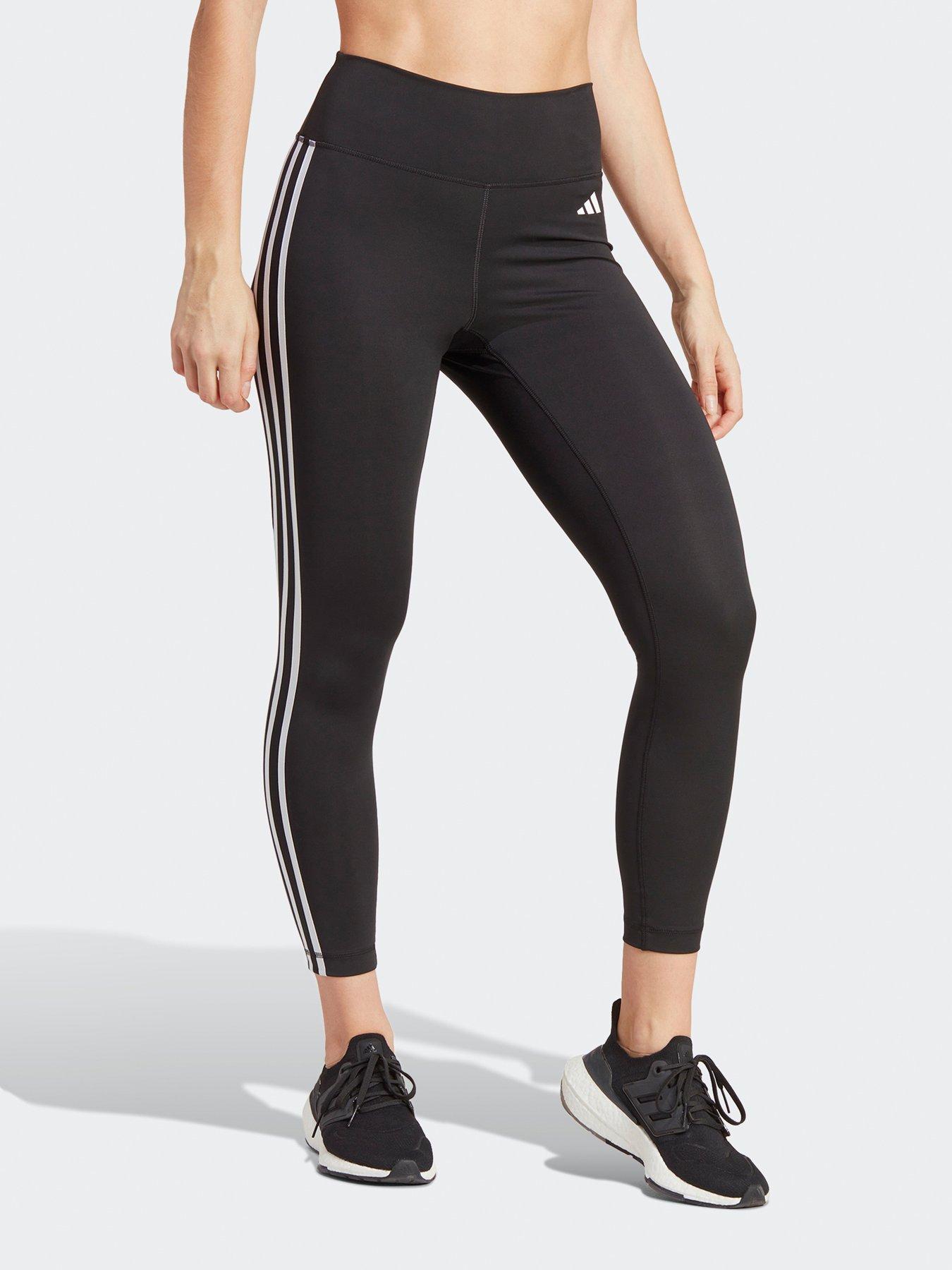 undefined Train Essentials 3-Stripes High-Waisted 7/8 Leggings - Black