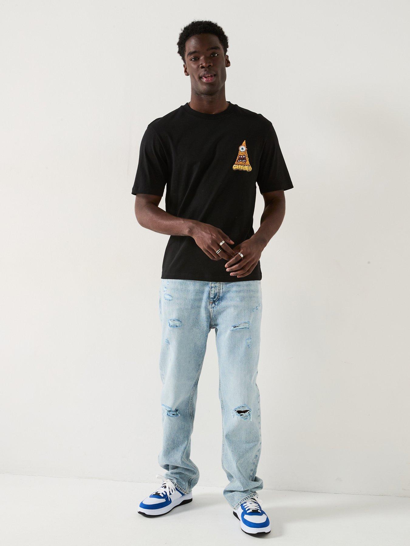  image of hugo-nate-ripped-baggy-fit-jeans-blue