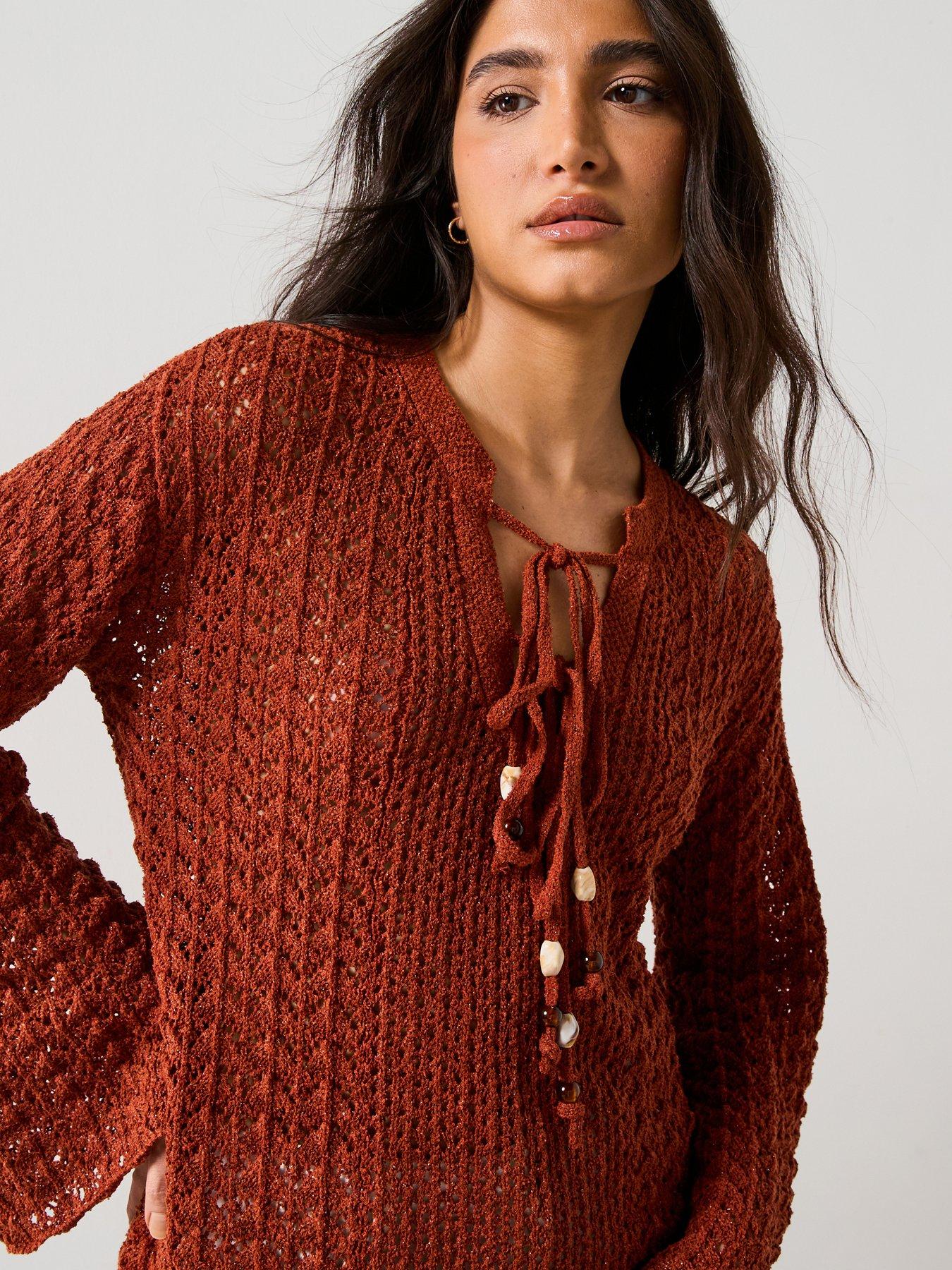 v-by-very-metallic-tie-neck-open-stitch-jumper-brown