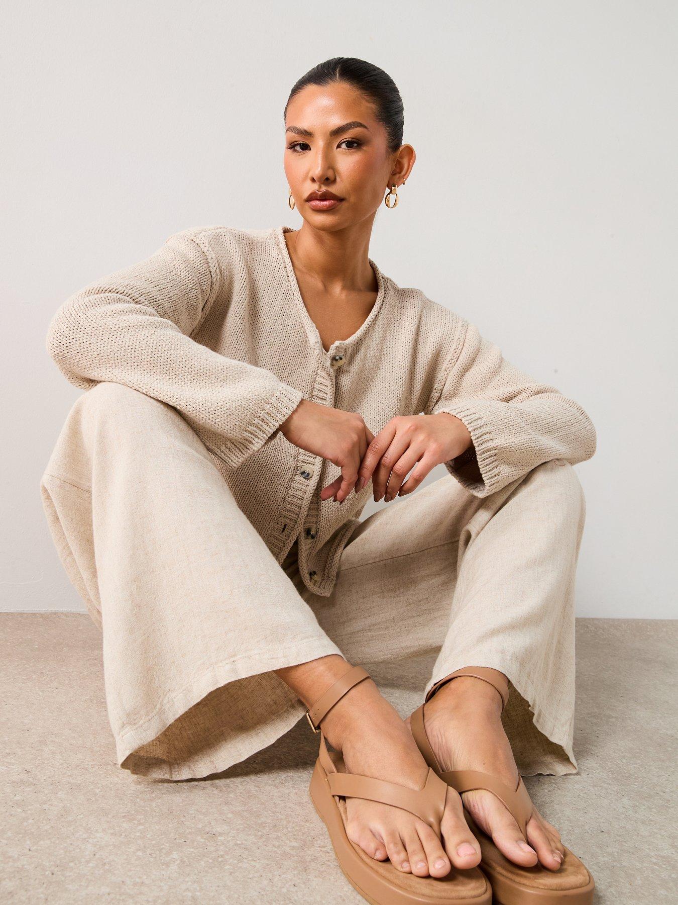  image of v-by-very-cotton-rich-rolled-edge-short-cardigan-beige