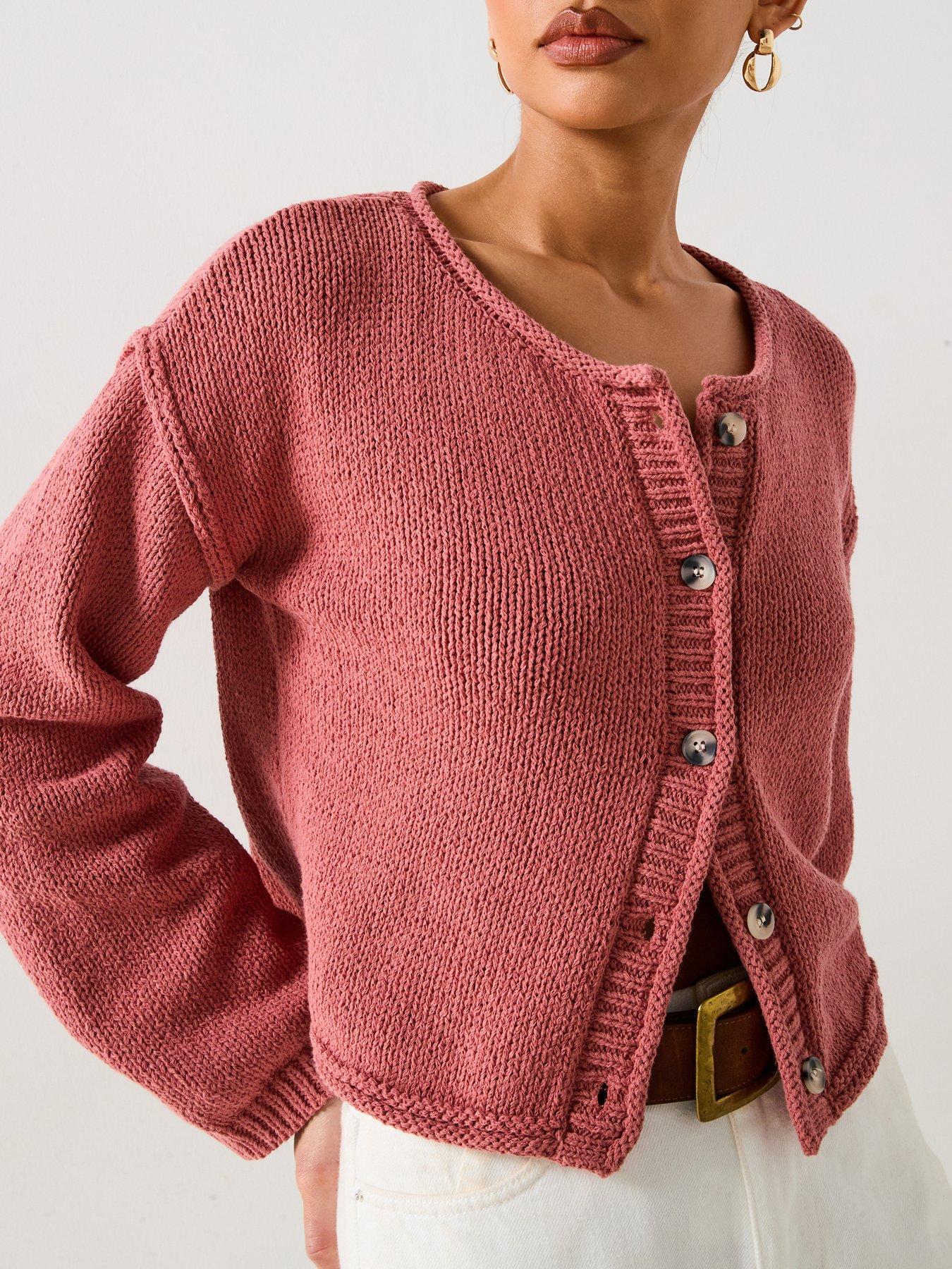 v-by-very-cotton-rich-rolled-edge-short-cardigan-pink