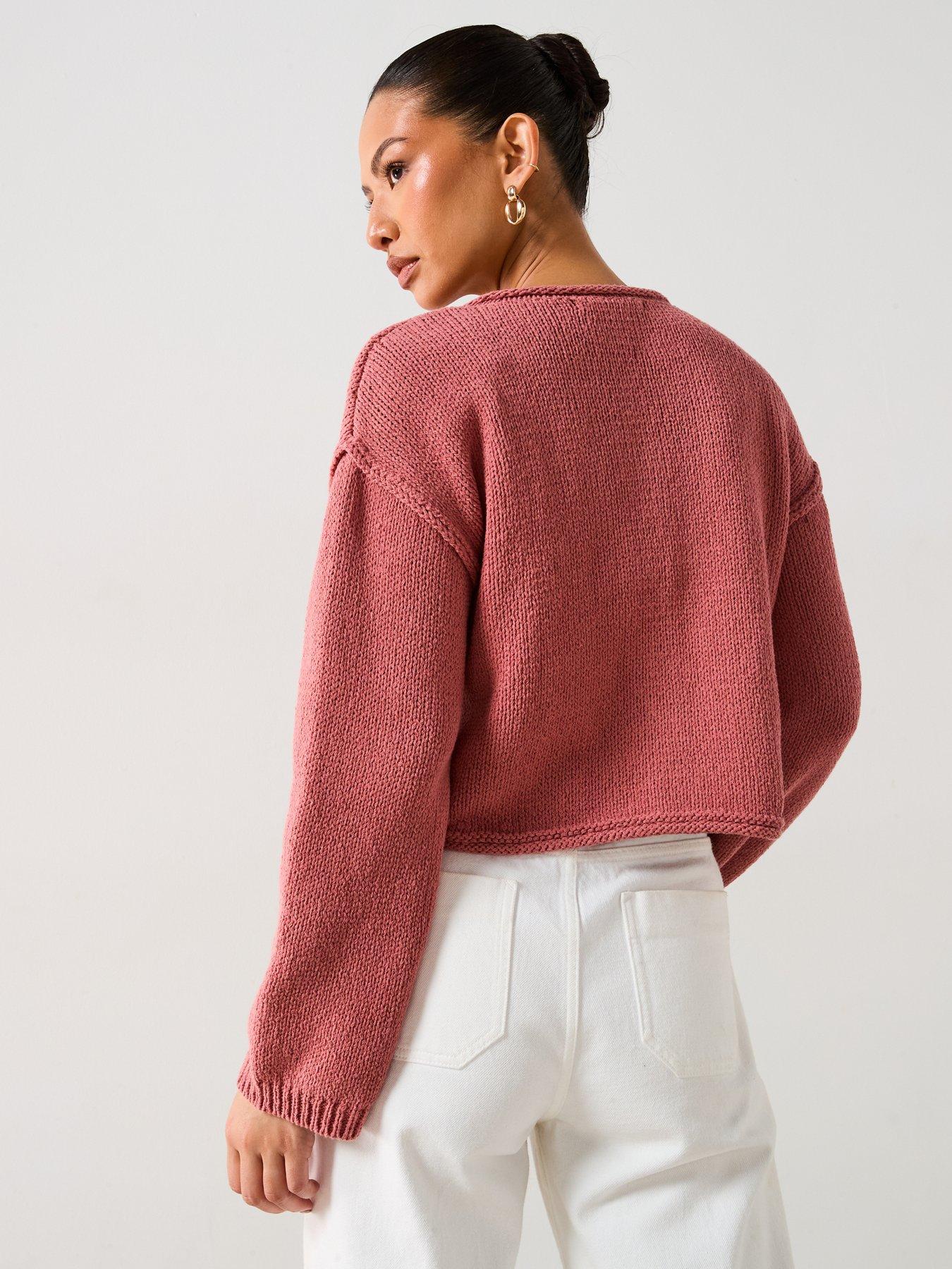  image of v-by-very-cotton-rich-rolled-edge-short-cardigan-pink