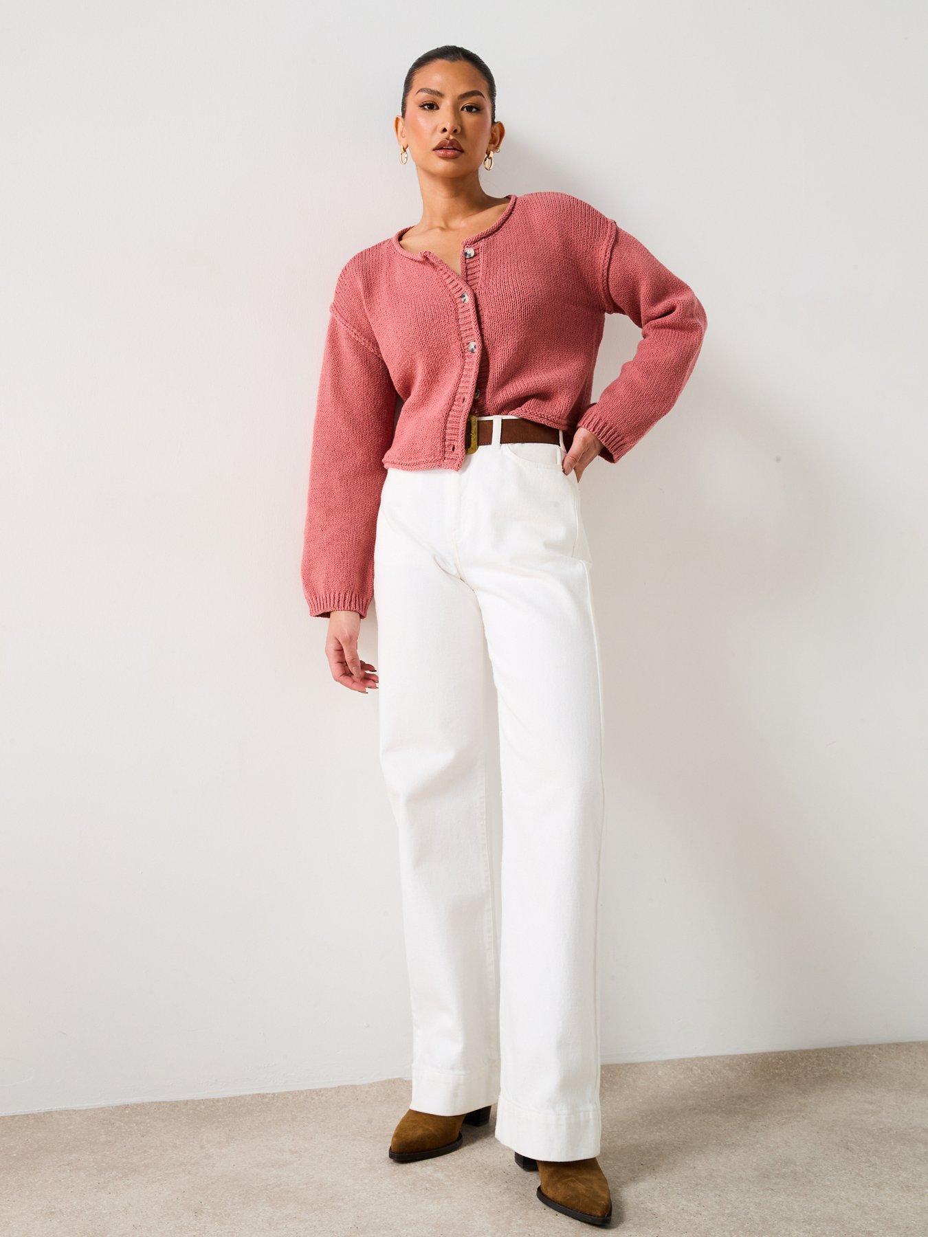  image of v-by-very-cotton-rich-rolled-edge-short-cardigan-pink