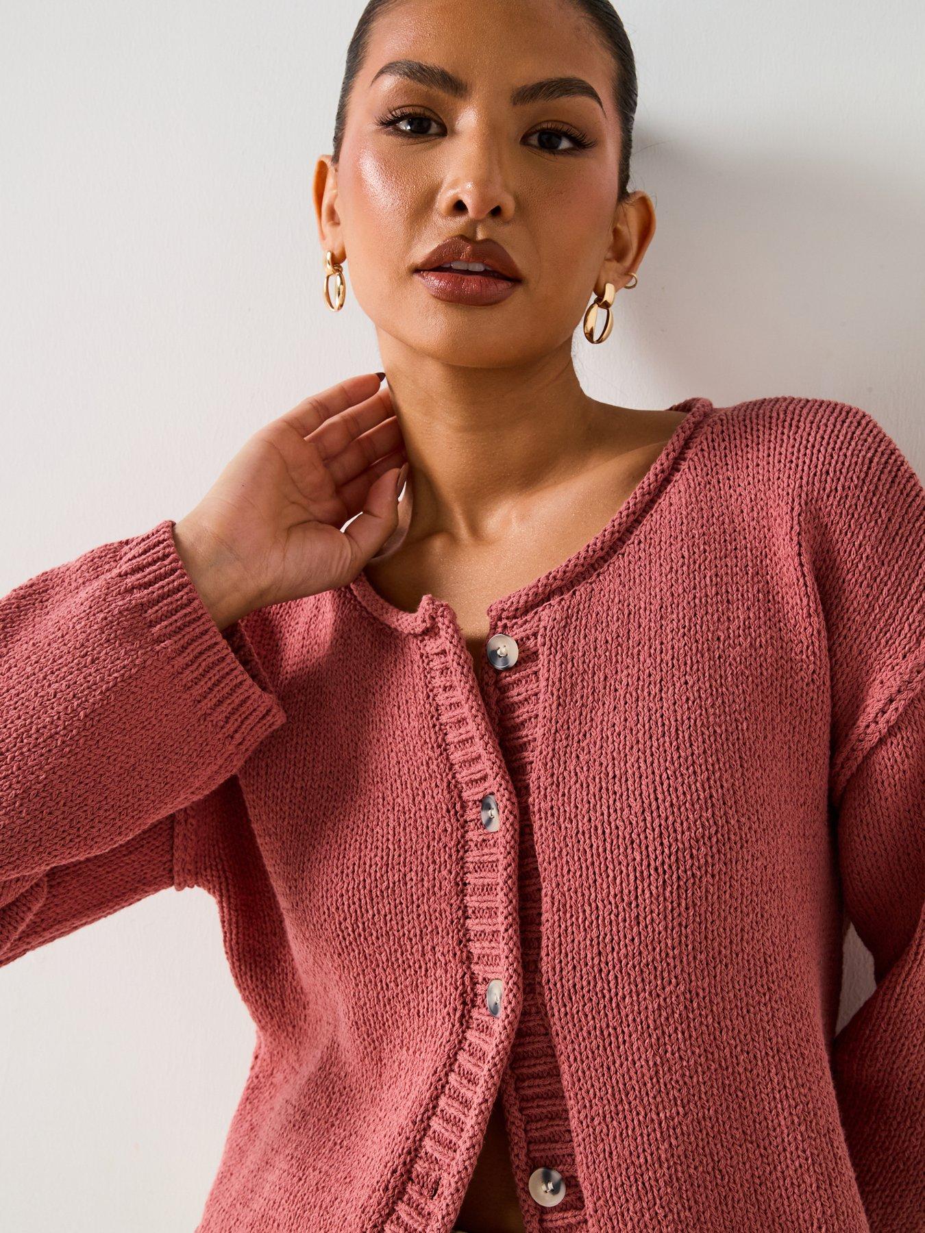  image of v-by-very-cotton-rich-rolled-edge-short-cardigan-pink