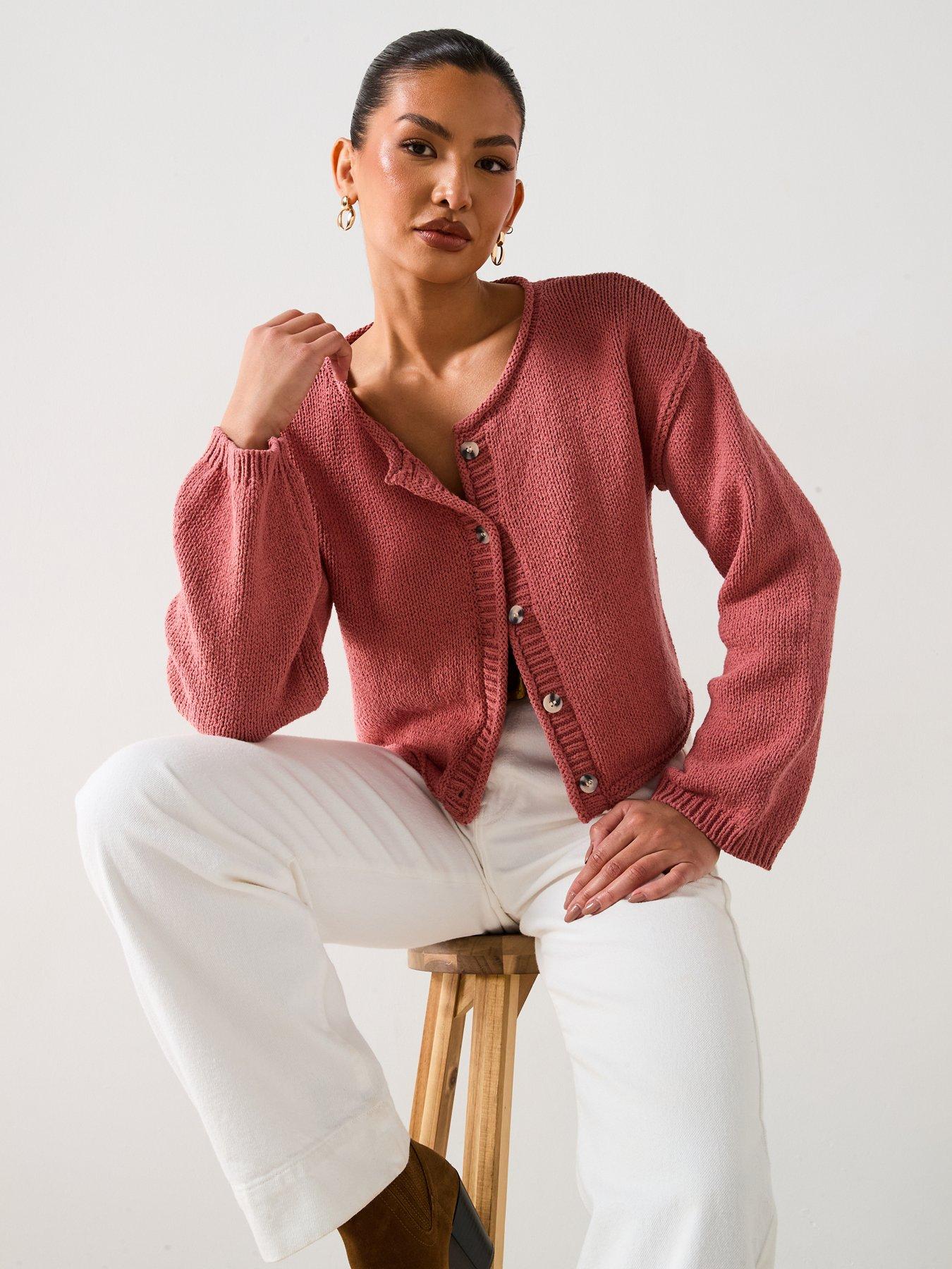 image of v-by-very-cotton-rich-rolled-edge-short-cardigan-pink
