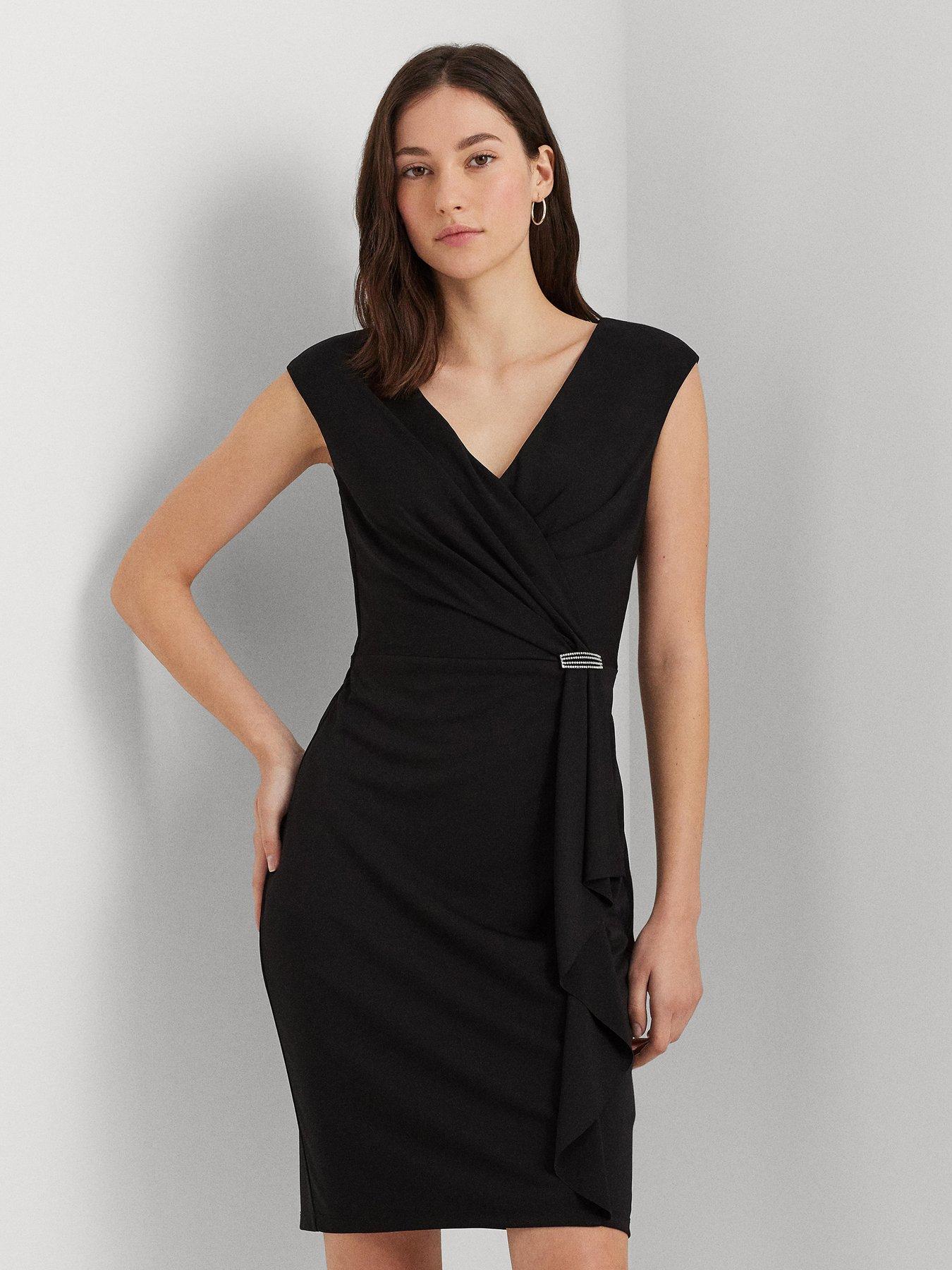 Lauren by Ralph Lauren Rylan Short Sleeve Cocktail Wrap Dress - Black |  Littlewoods