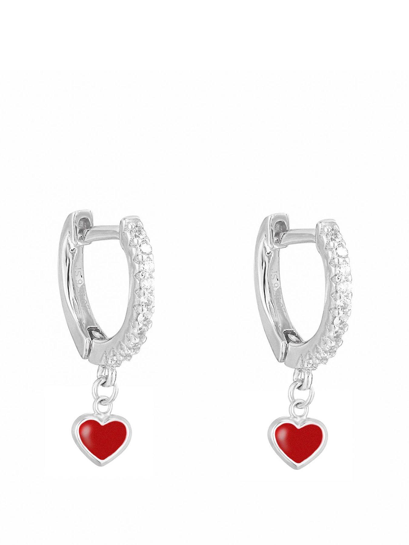 undefined CZ huggie hoop with enamel heart charm