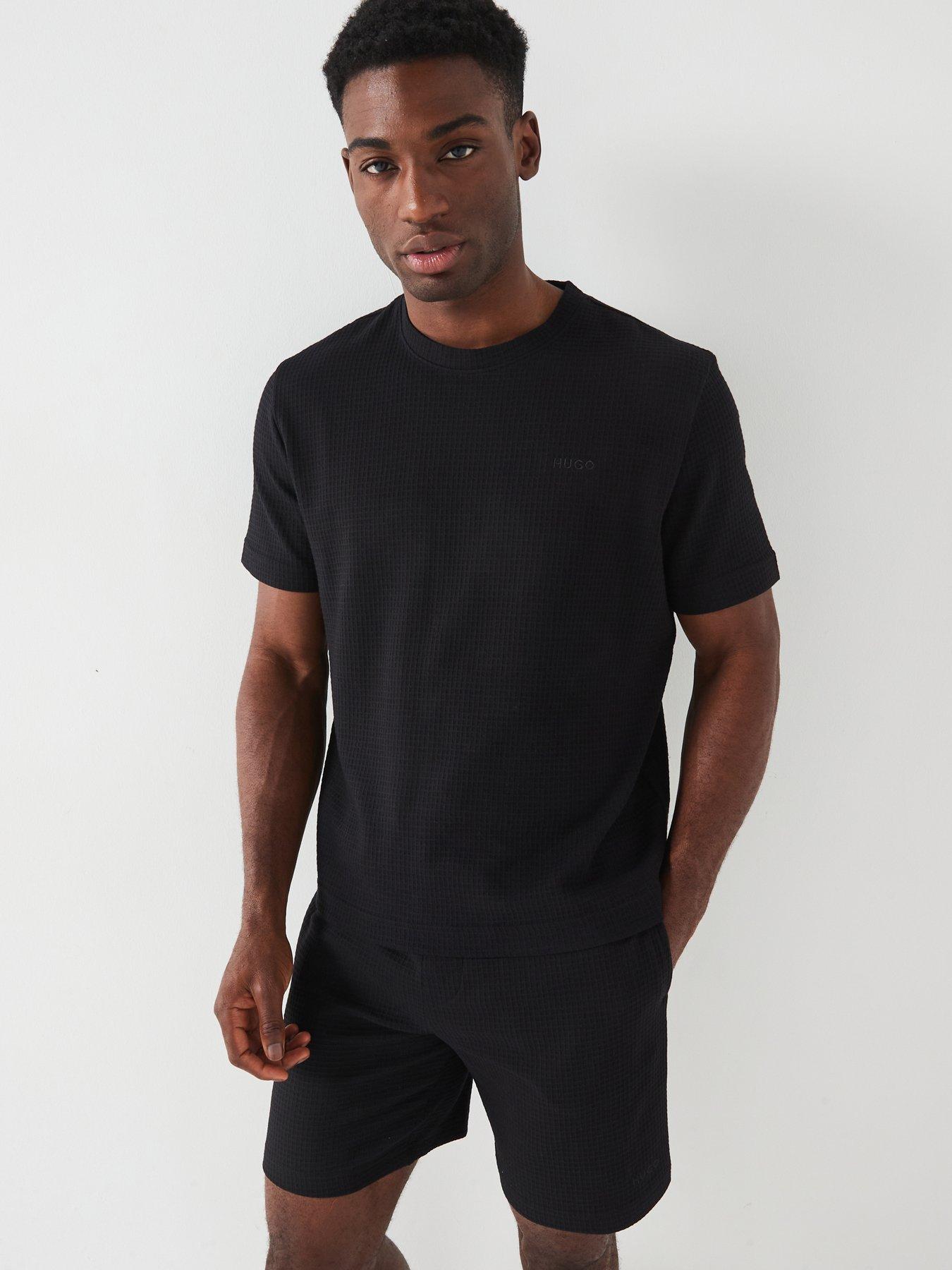  image of hugo-austin-regular-fit-loungewear-waffle-t-shirt-black