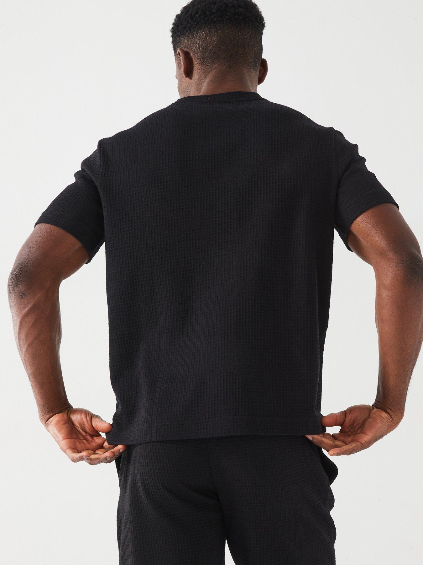  image of hugo-austin-regular-fit-loungewear-waffle-t-shirt-black