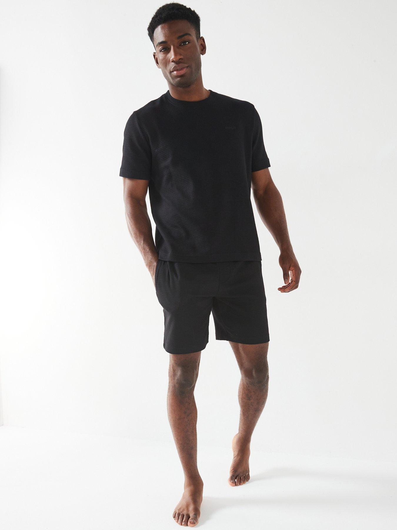  image of hugo-austin-regular-fit-loungewear-waffle-t-shirt-black