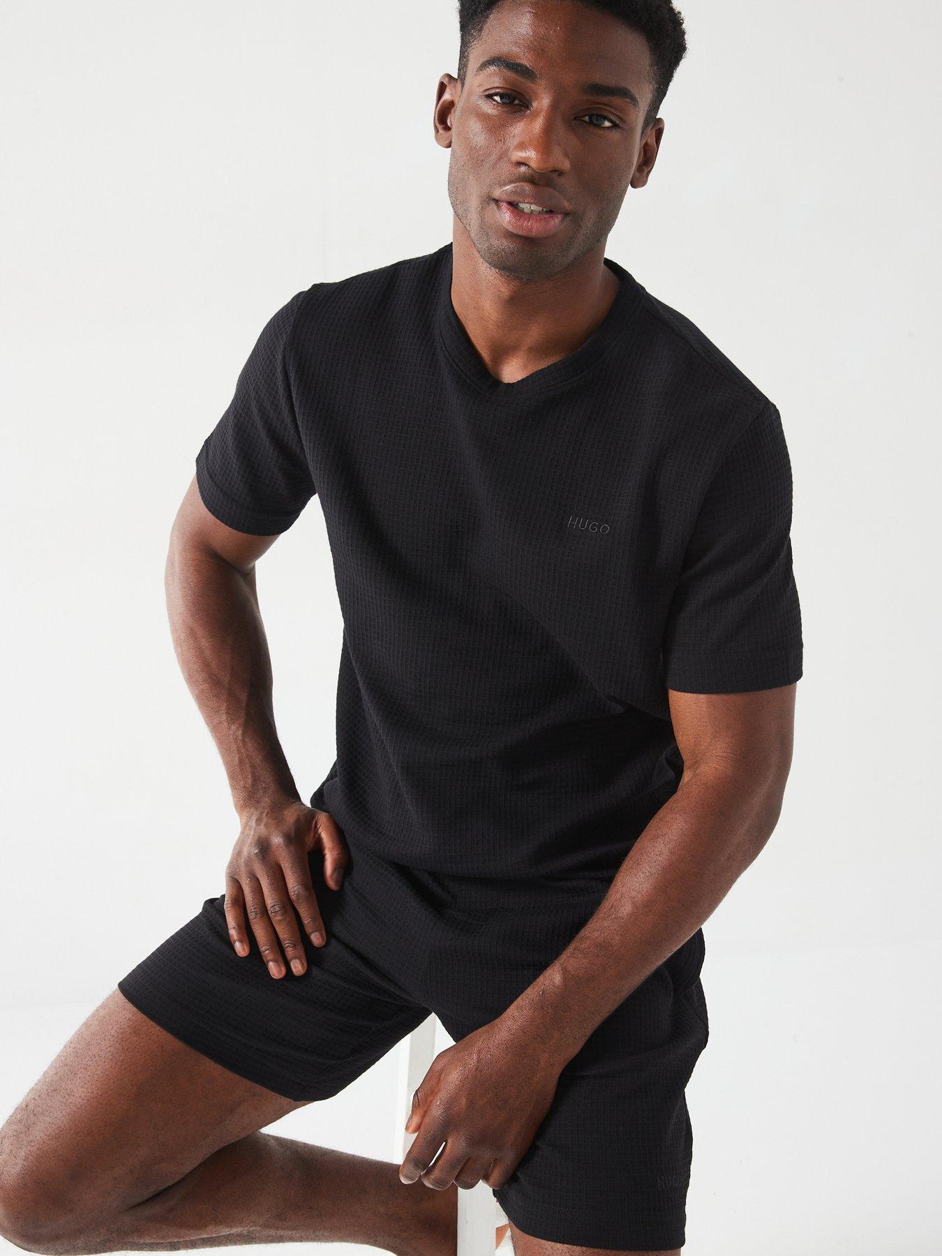  image of hugo-austin-regular-fit-loungewear-waffle-t-shirt-black