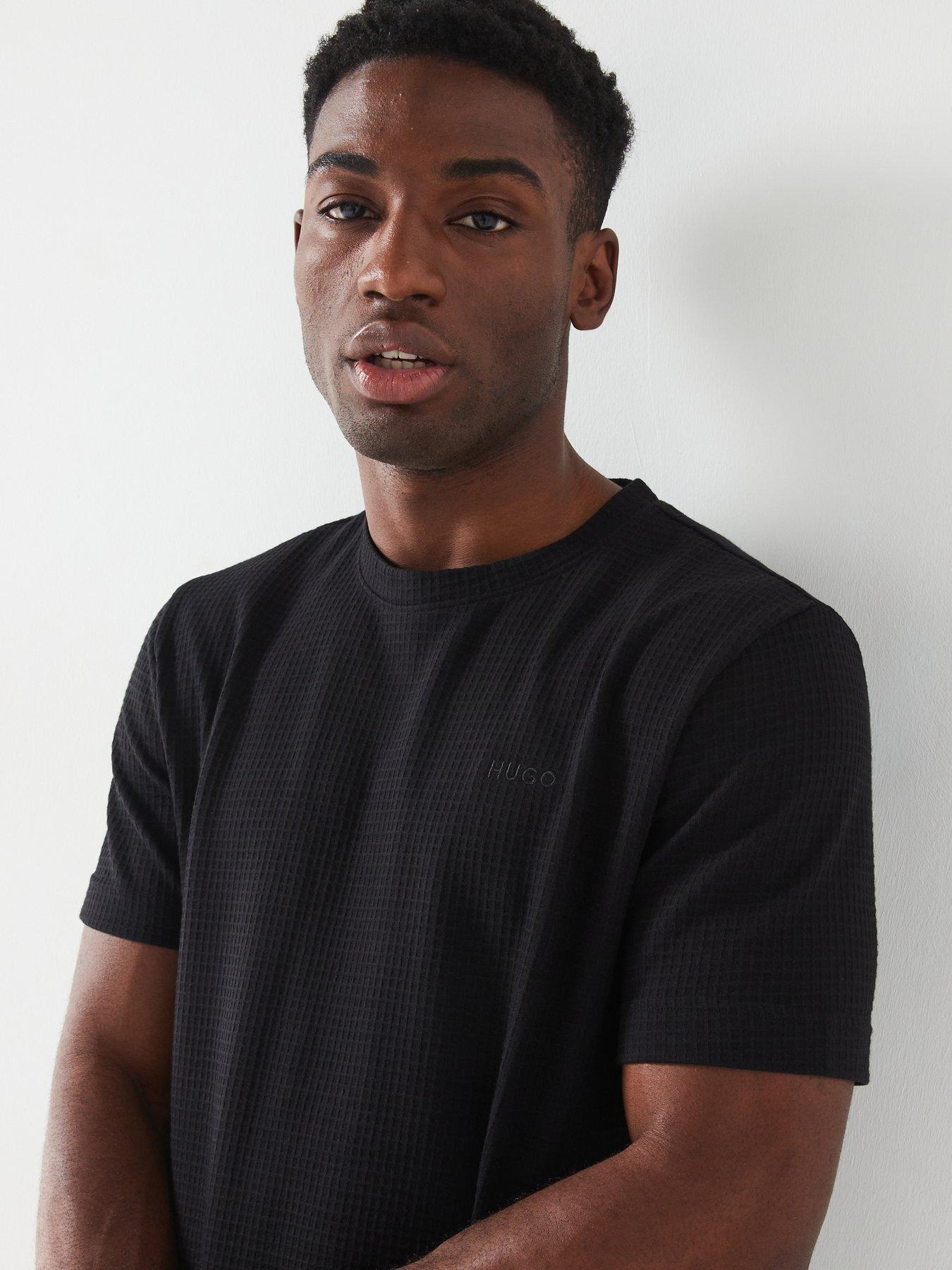  image of hugo-austin-regular-fit-loungewear-waffle-t-shirt-black