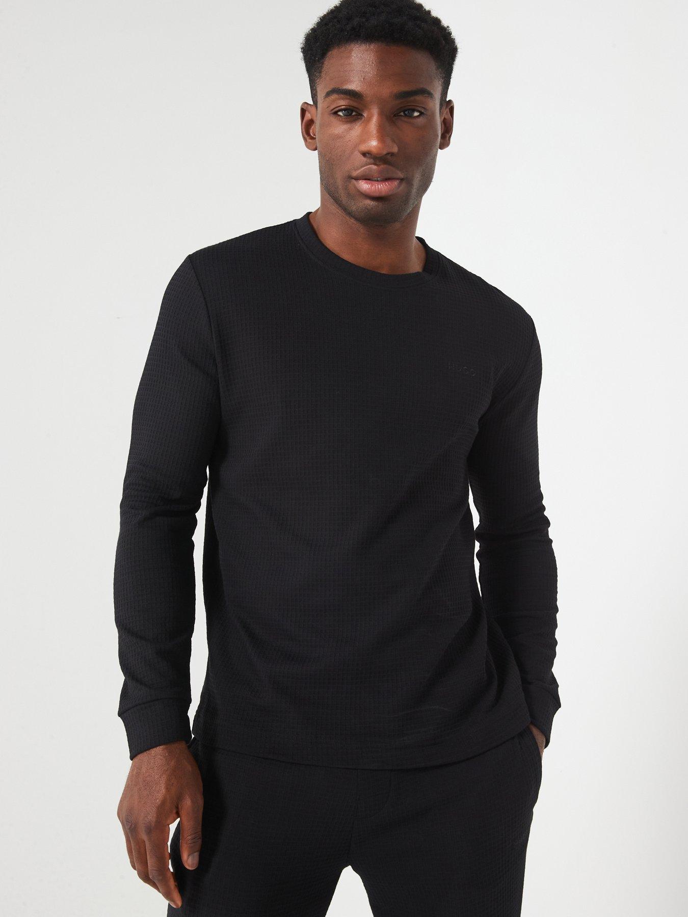 HUGO Austin Regular Fit Waffle Long Sleeve Loungewear T-Shirt - Black