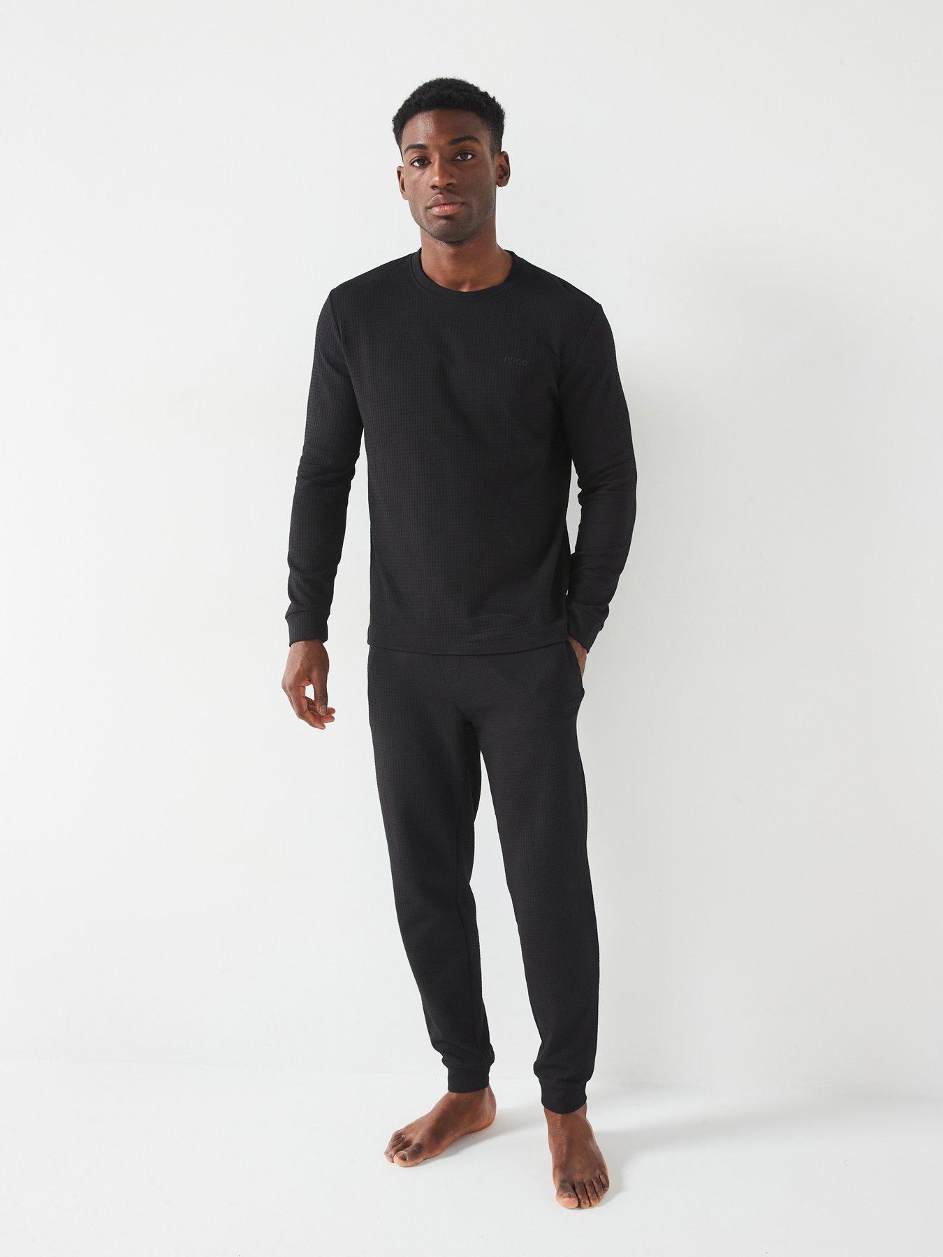 HUGO Austin Regular Fit Waffle Long Sleeve Loungewear T-Shirt - Black ...