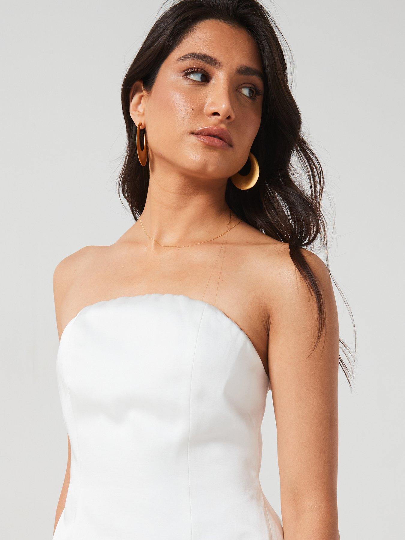  image of six-stories-bandeau-satin-a-line-mini-dress-white