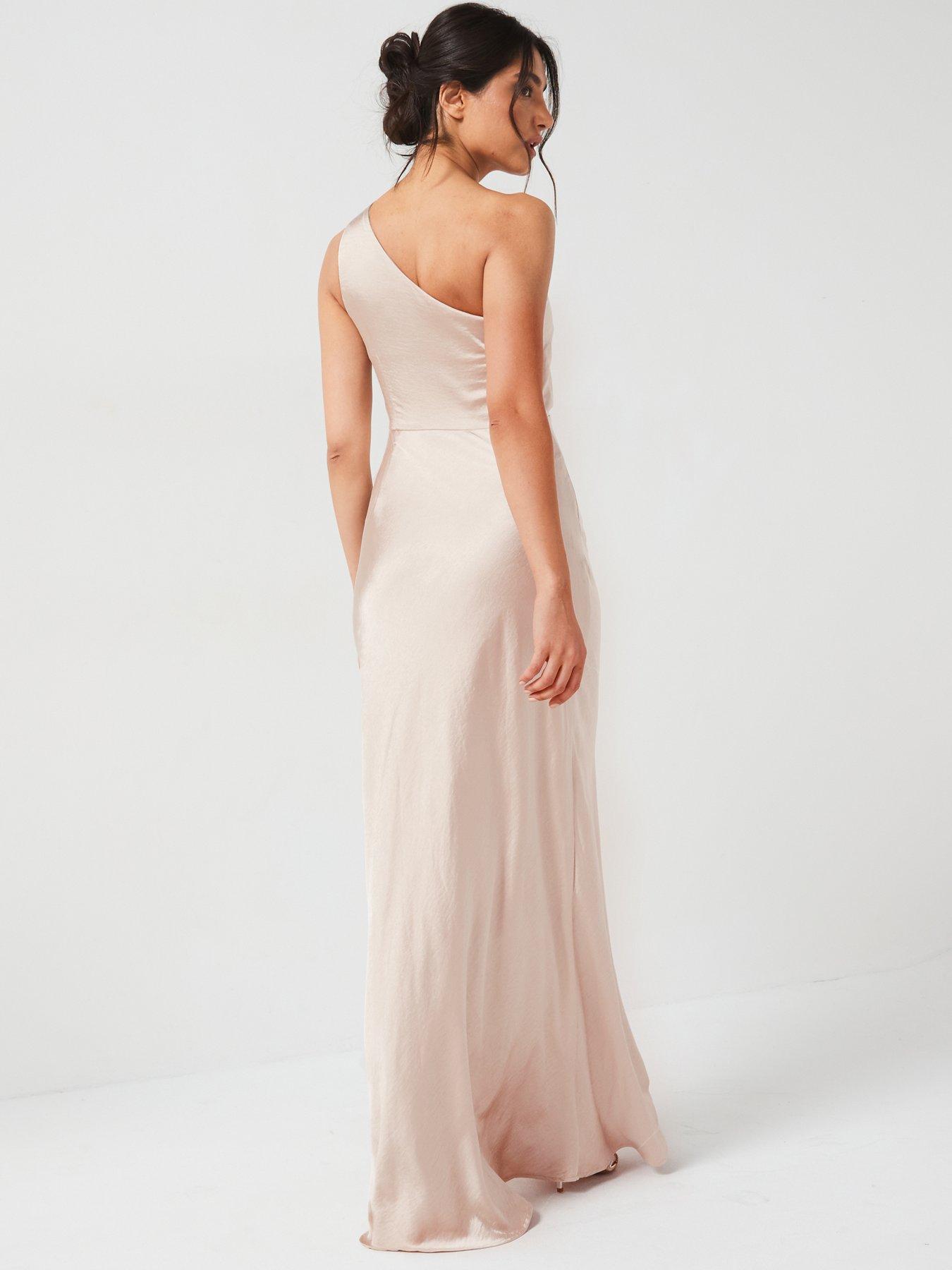 Six Stories One Shoulder Satin Ruched Bridesmaid Dress - Oyster - Beige |  Littlewoods