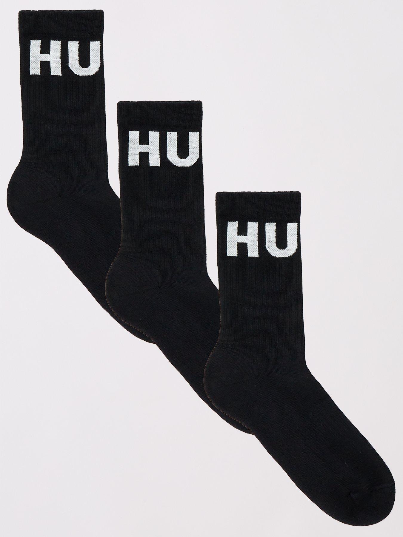  image of hugo-3-pack-qs-iconic-logo-crew-socks-black