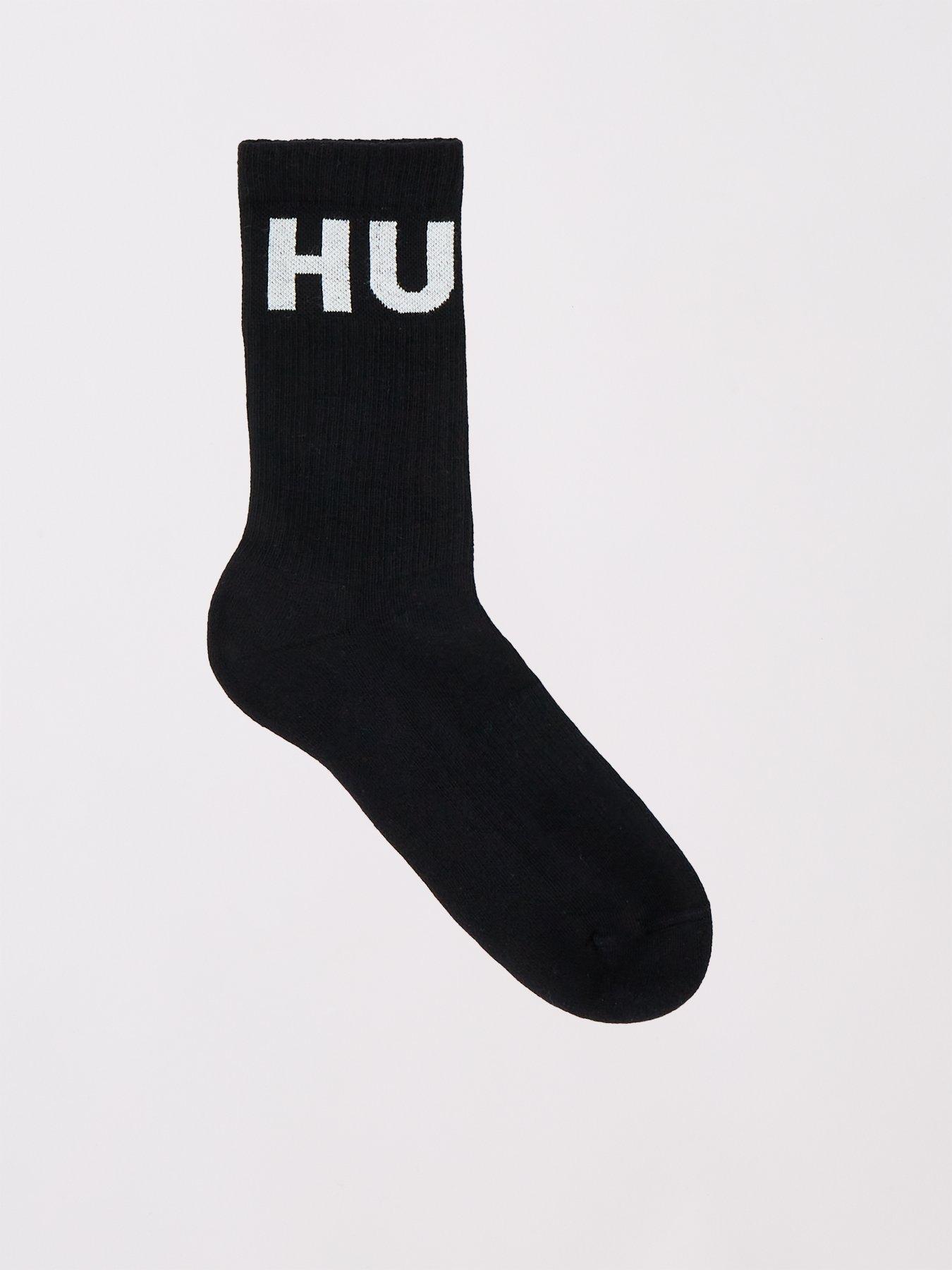  image of hugo-3-pack-qs-iconic-logo-crew-socks-black
