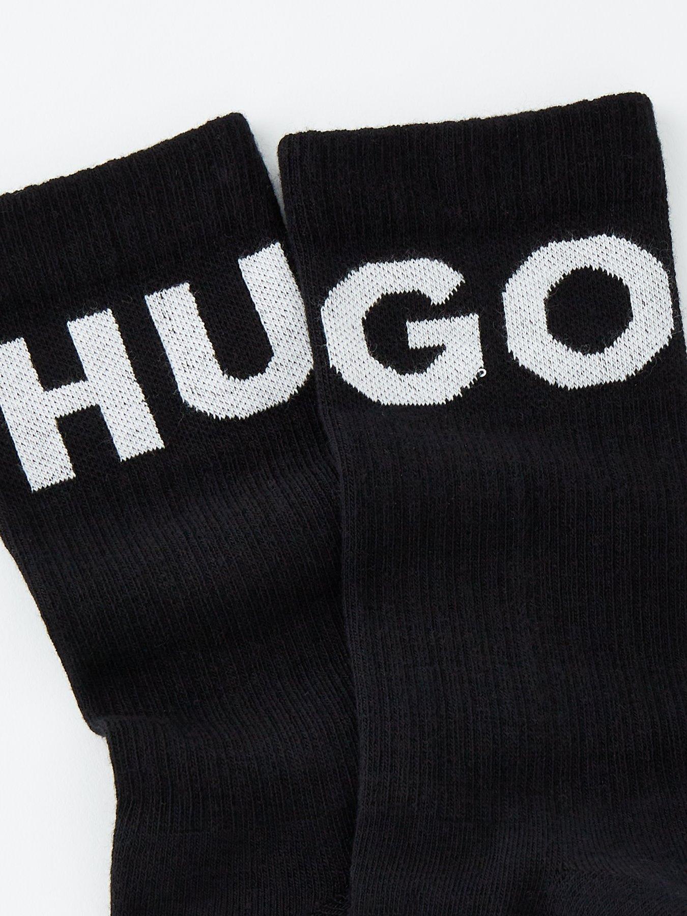  image of hugo-3-pack-qs-iconic-logo-crew-socks-black